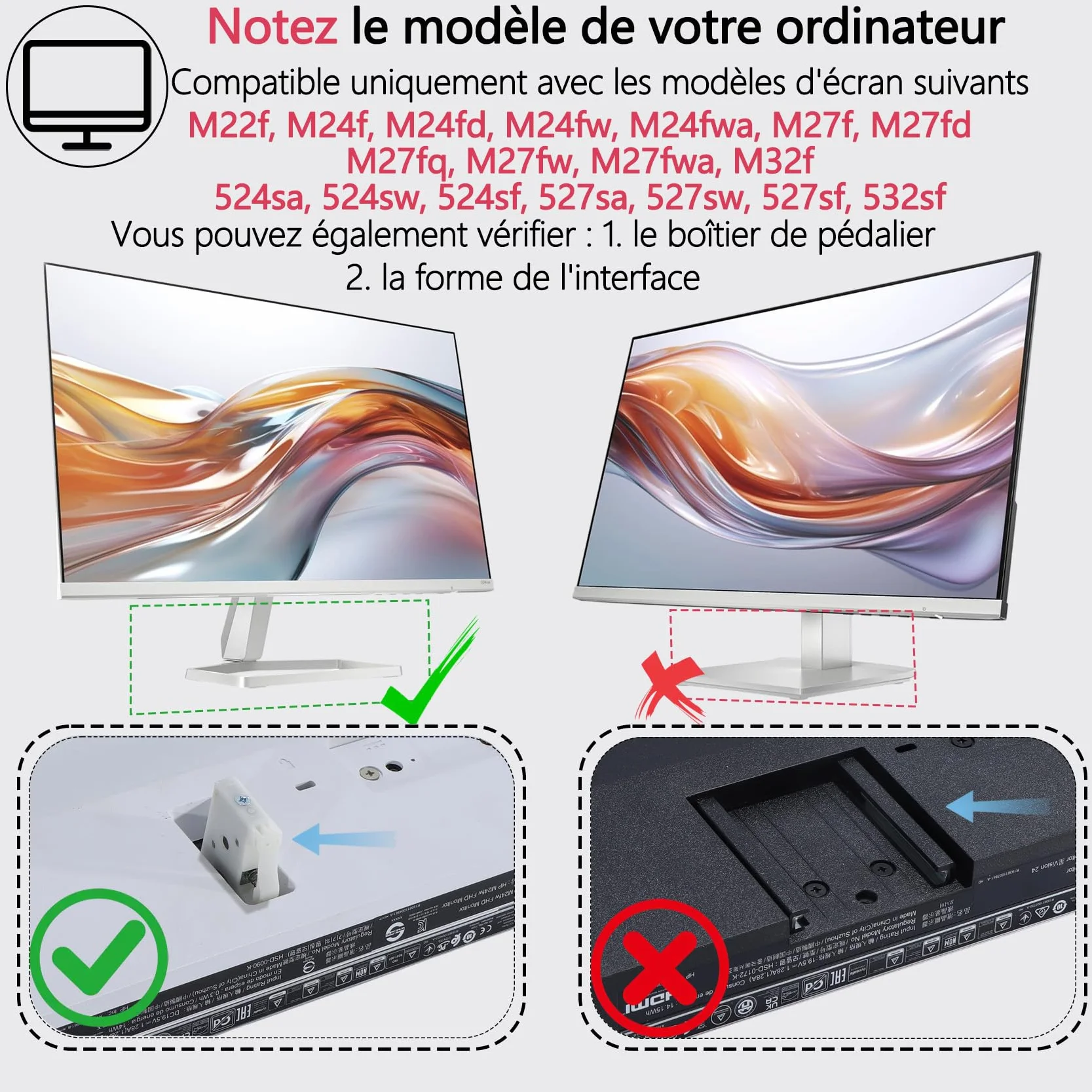 Adaptateur VESA M22f Compatible HP Série M Série 5 Moniteurs