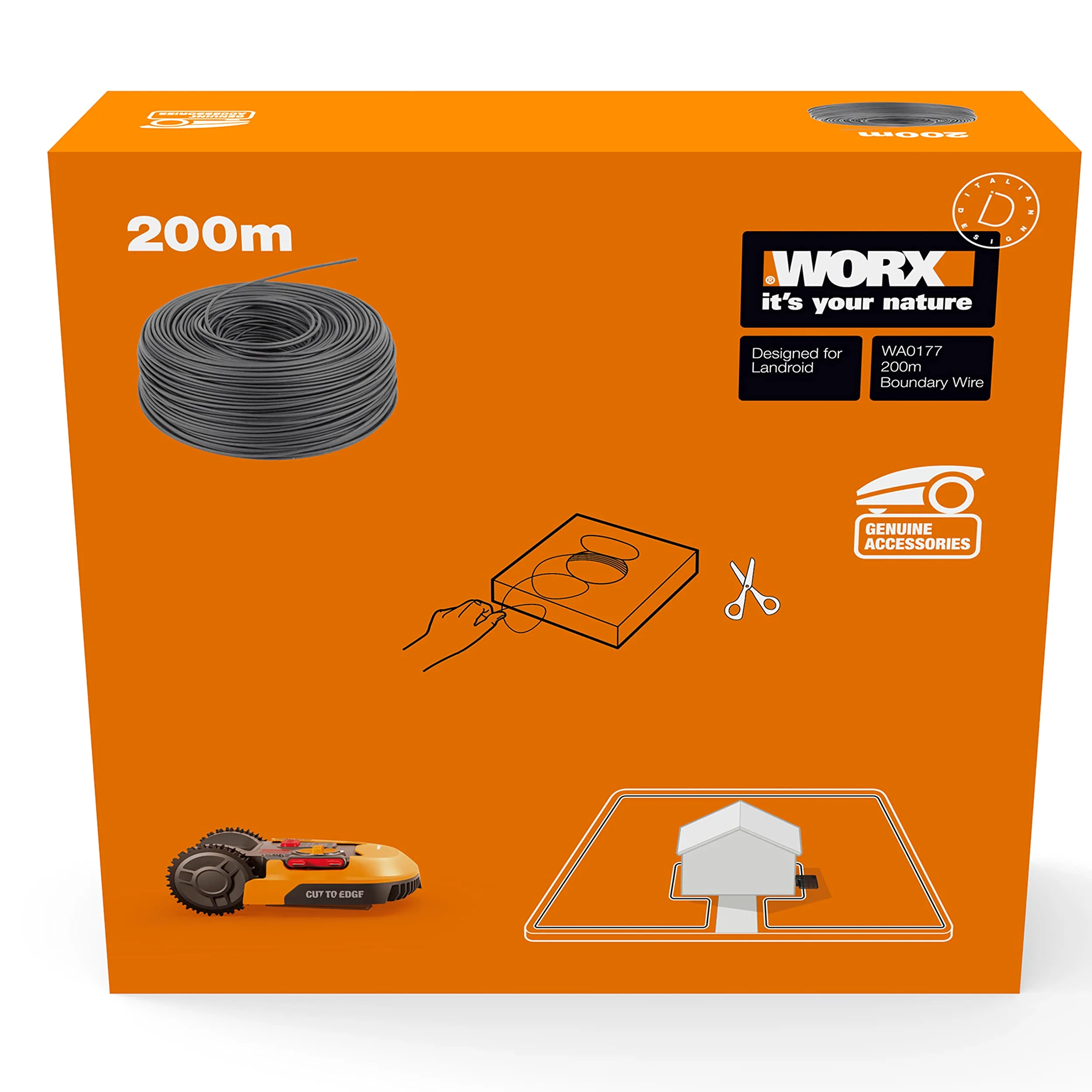WORX - Bobine de câble périphérique - 200 mètres - WA0177 & Lot De 100 Piquets De Fixation Pour Cbles Périphériques - WA0179 - Accessoires Pour Tondeuses Robots WORX LANDROID