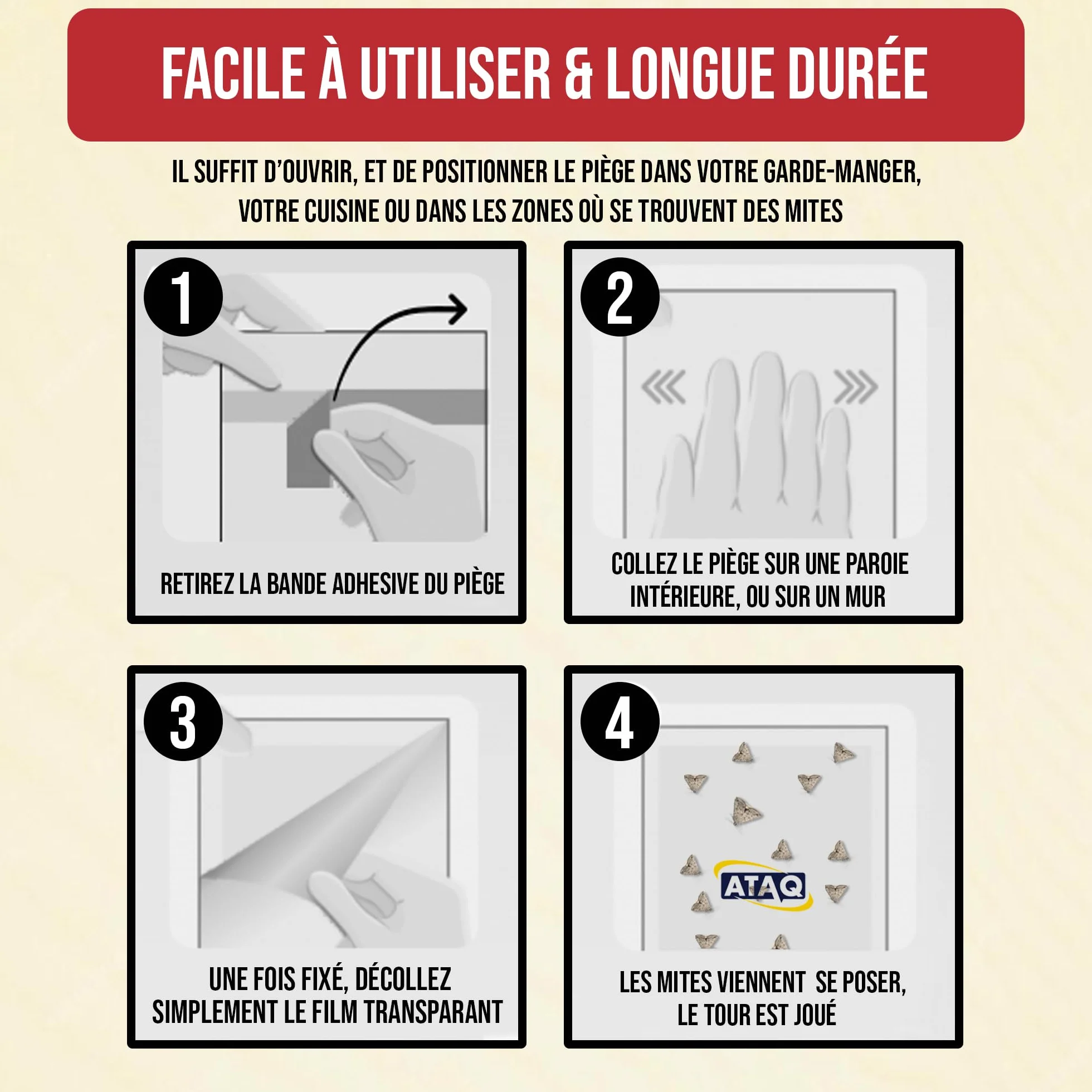 ATAQ Pack de 6 pièges à Mites Alimentaires Anti Mites Adhésif à Phéromones