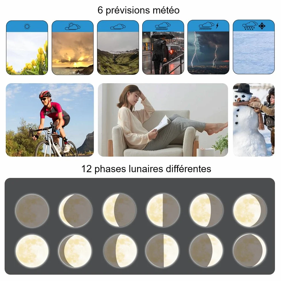 KETOTEK Station Meteo Interieur Exterieur Sans Fil Thermometre Hygrometre | avec 3 Capteurs 7,5" VA LCD Affichage Baromètre, Prévisions Météorologiques, Réveil, Lever et coucher du soleil