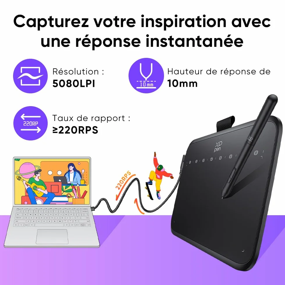XPPen Deco 640 Tablette Graphique sans Écran, Stylet X3 Pro 16K Niveaux de Pression, Compatible Windows/Mac/Android