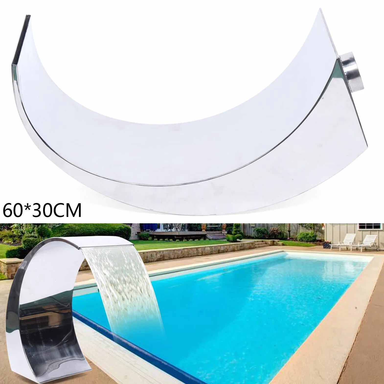 Fontaine de piscine en acier inoxydable - Douche cascade - 30 x 60 cm