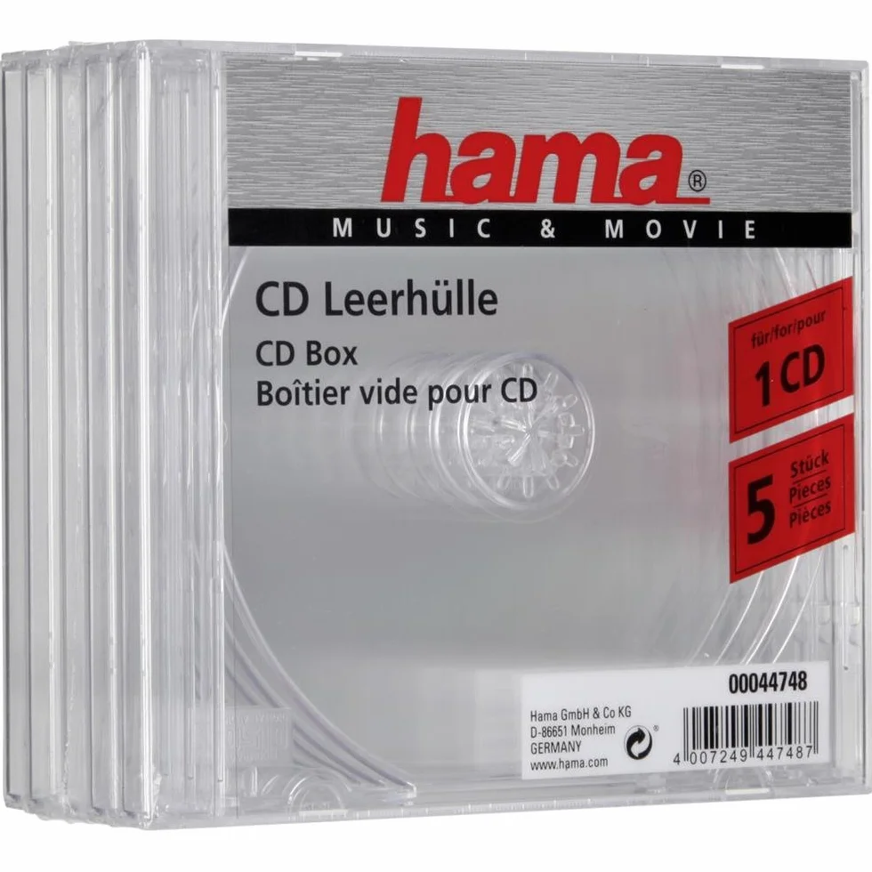Hama Boîtier Standard Transparent pour CD et Blu-Ray - Étui Protecteur Paquet de 5
