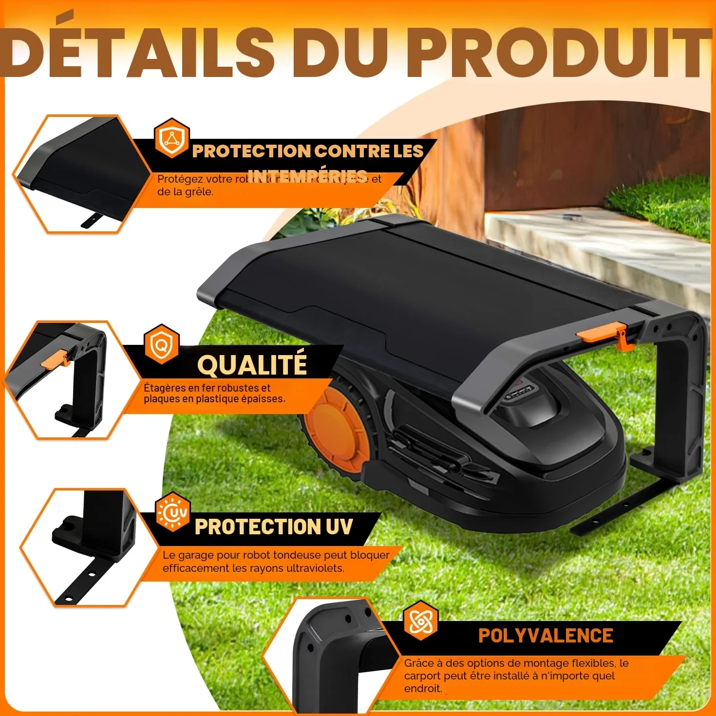 Herrselsam Auvent de protection pour robot tondeuse à gazon, pliable, avec toit et protection UV, idéal contre la pluie et la grêle, dimensions 72 x 56 x 36 cm