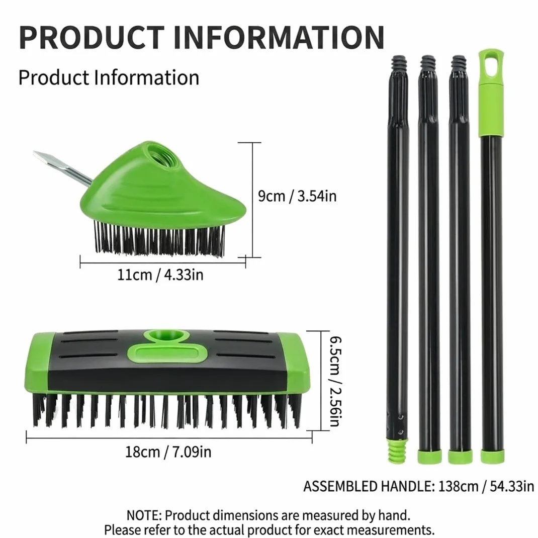 Ensemble de brosses désherbantes 3-en-1, Outil pour Joints de pavés avec Long Manche Amovible, Brosse métallique et grattoir pour terrasse, allée, Trottoir et Jardin (Black)