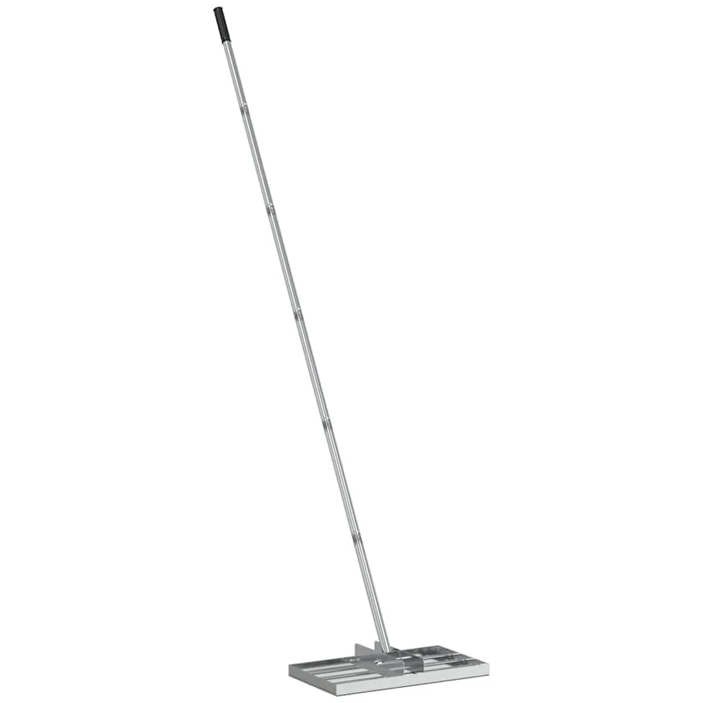 Râteau de jardin argenté 45 x 25 x 200 cm en acier inoxydable pour pelouse, jardin, terrain de golf, terre, sable
