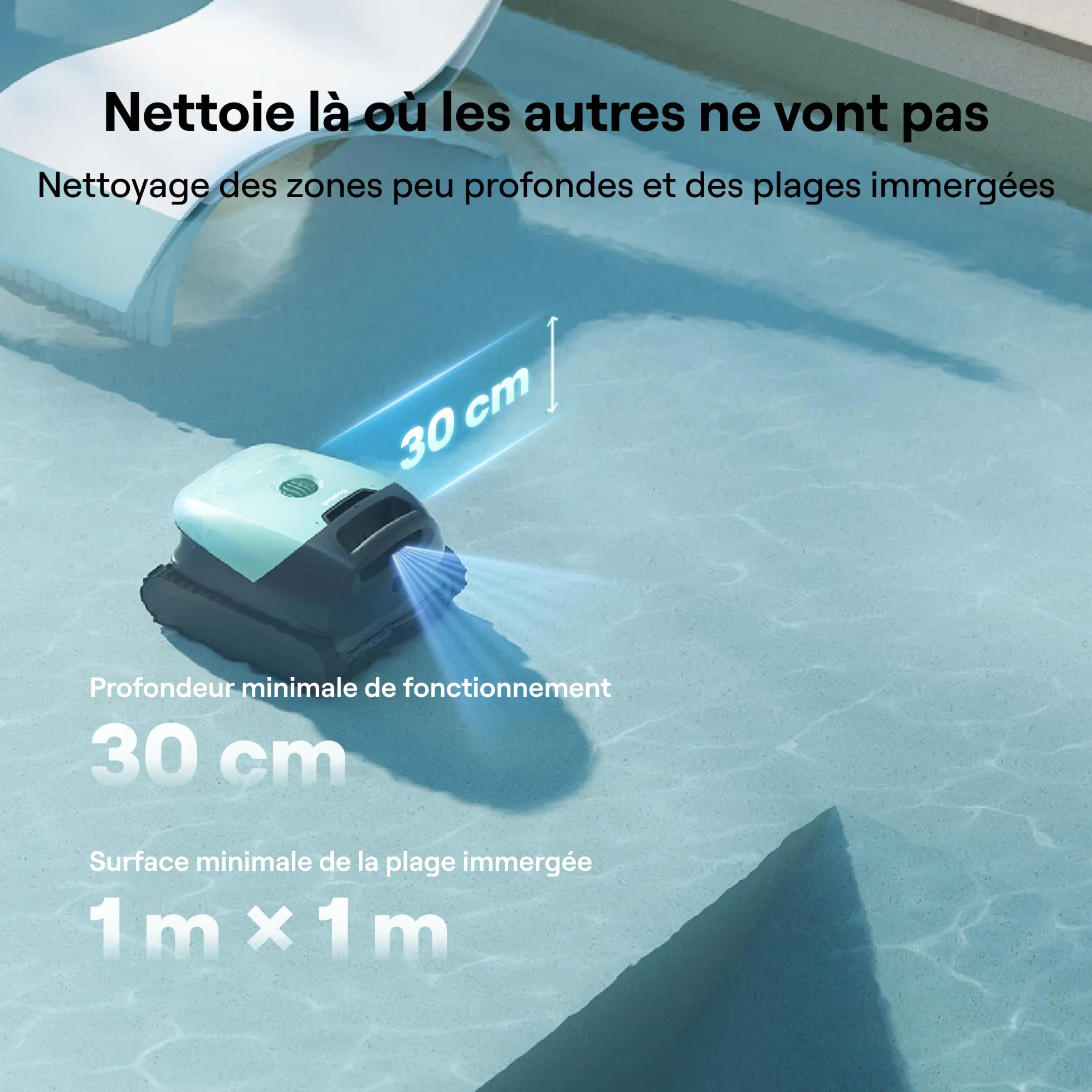 Beatbot Sora 10 Robot Piscine sans Fil 25700 LPH Fond Parois Ligne d'eau Plages Immergées Filtre 5L Spécial Feuilles 300 Min 300m² Vert