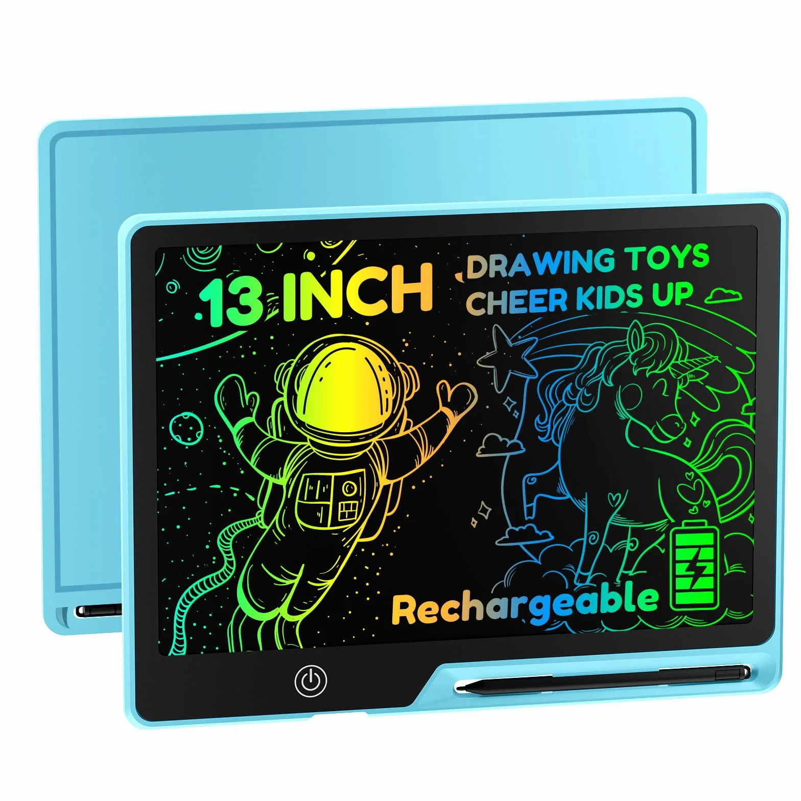 Tablette Dessin Enfant 13 Pouces Rechargeable Ardoise Magique Multicolore LCD