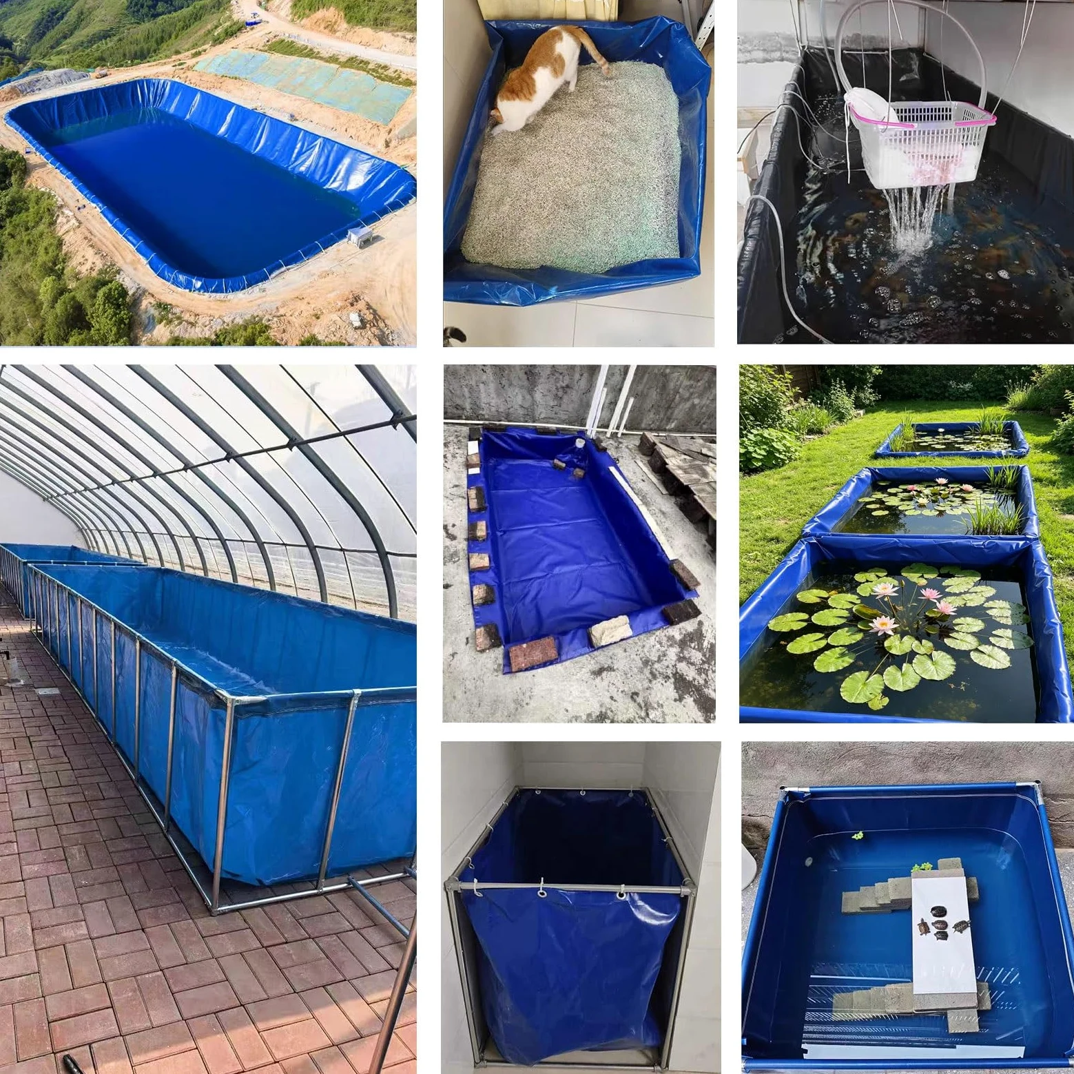 Étang à poissons en toile pliante épaissie,réservoir de rétention de bâche imperméable multifonction,piscine de jardin en toile VC avec valve de vidange pour Koi Bing et irrigation(2x2x1.0m)