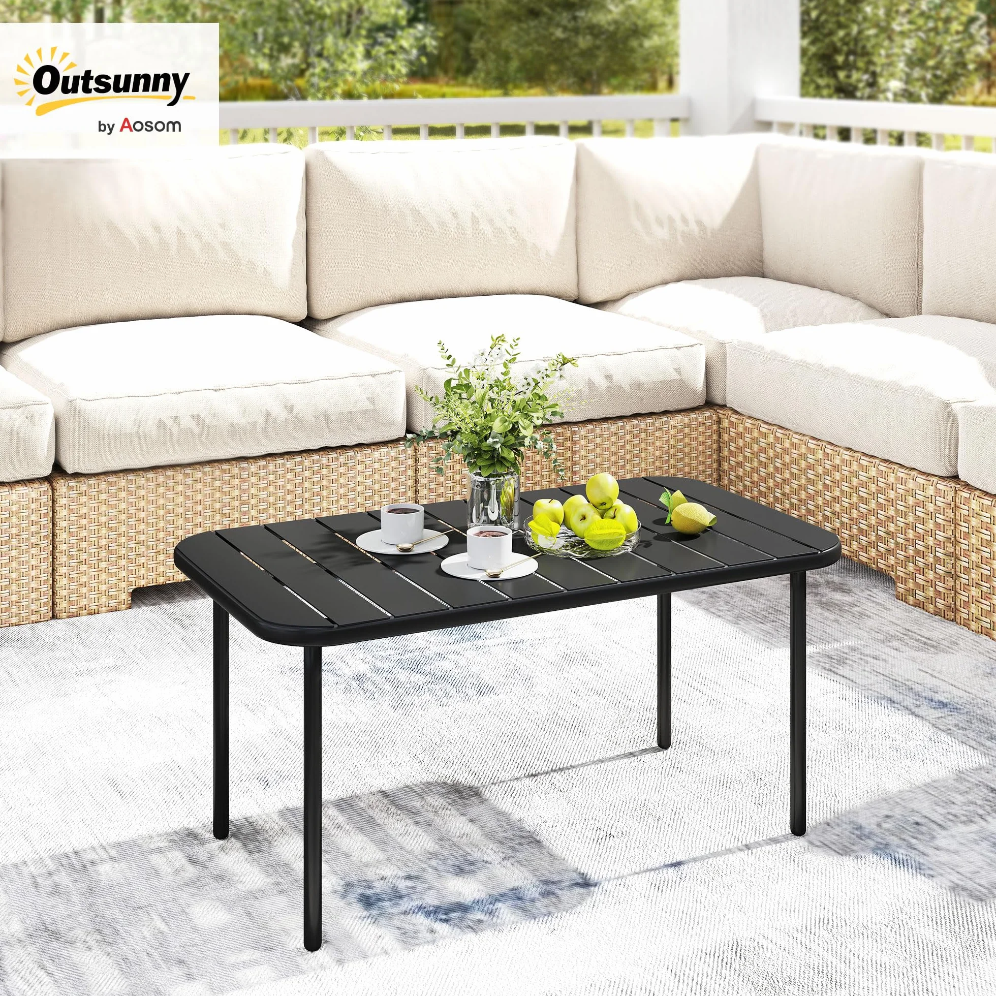 Outsunny Table Basse de Jardin en Acier Galvanisé 90x50x43cm Noir