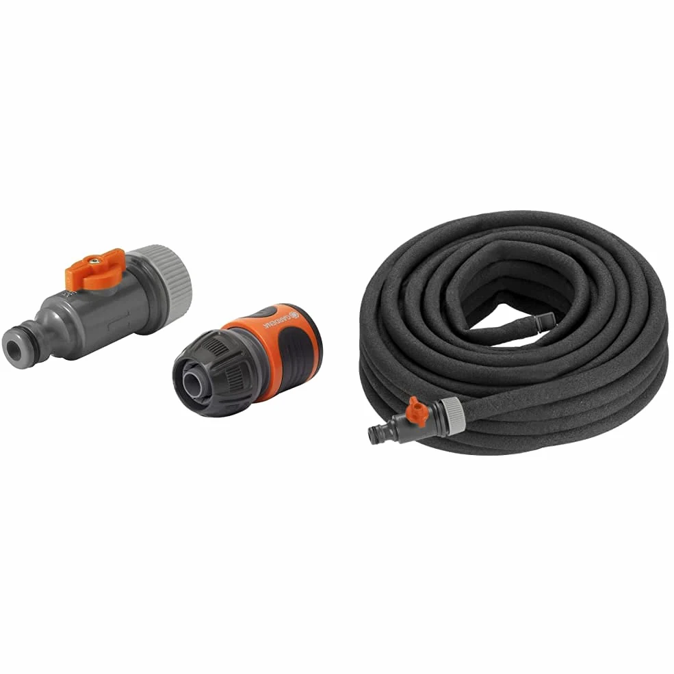 Tuyau d'Arrosage Micro-Poreux Gardena & Kit de Raccordement avec Vanne de Régulation