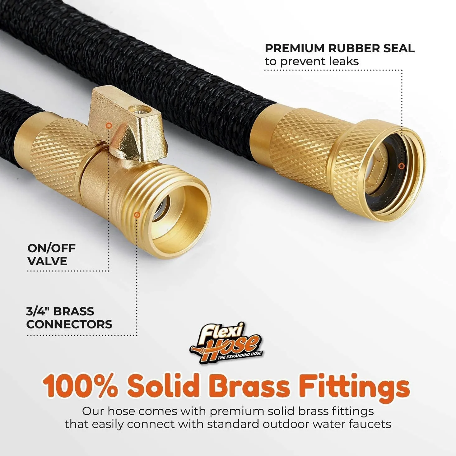 Flexi Hose Avec buse 8 fonctions, 15,2 m – Tuyau d'arrosage extensible léger, flexible sans nœud, raccords en laiton massif de 1,9 cm et double noyau en latex