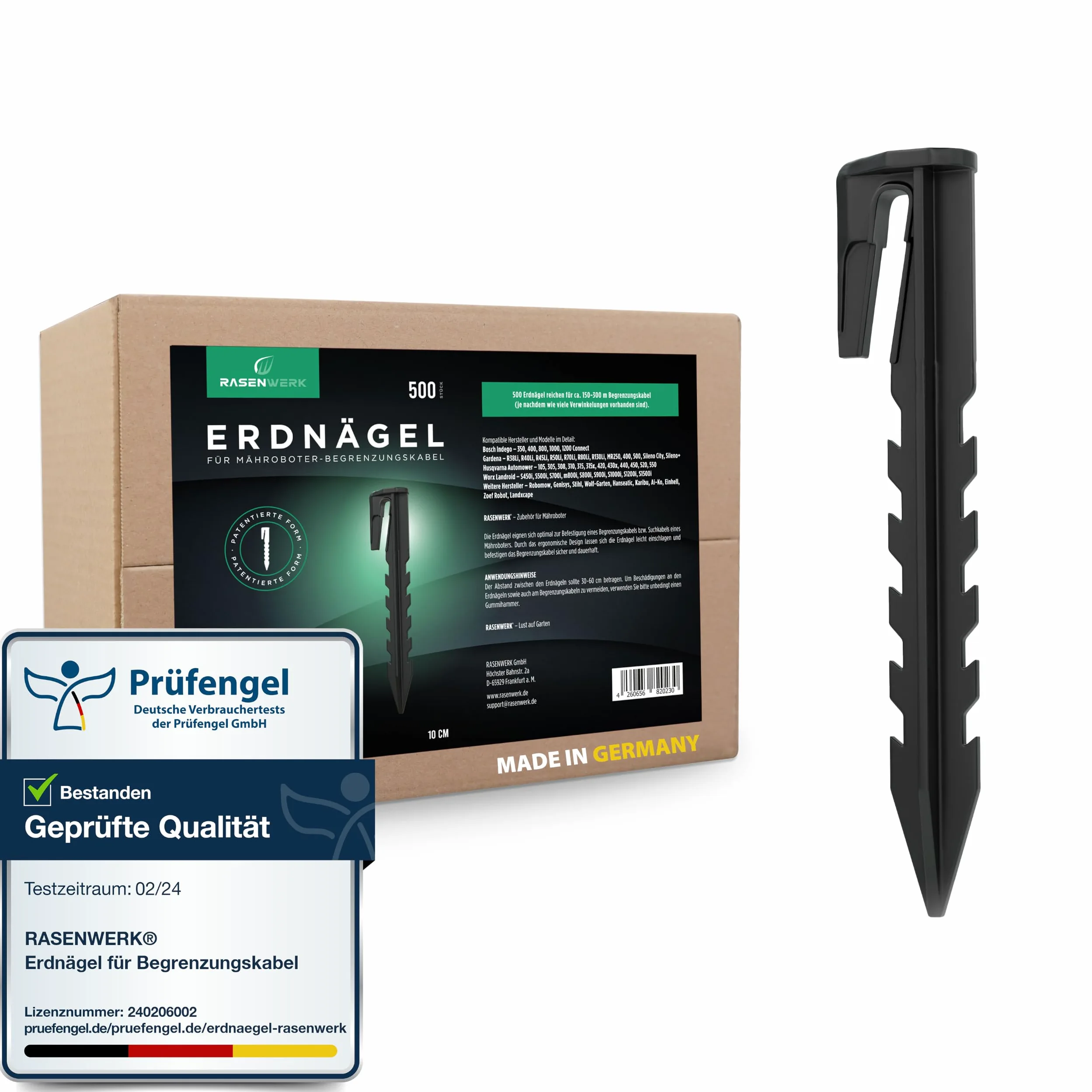 Clous pour câble délimitation pour robot tondeuse - 500 pcs - ancrages forme brevetée - piquets pour câble déli. - compatibles avec Gardena, Husqvarna, Worx, Bosch et AL-KO, etc.