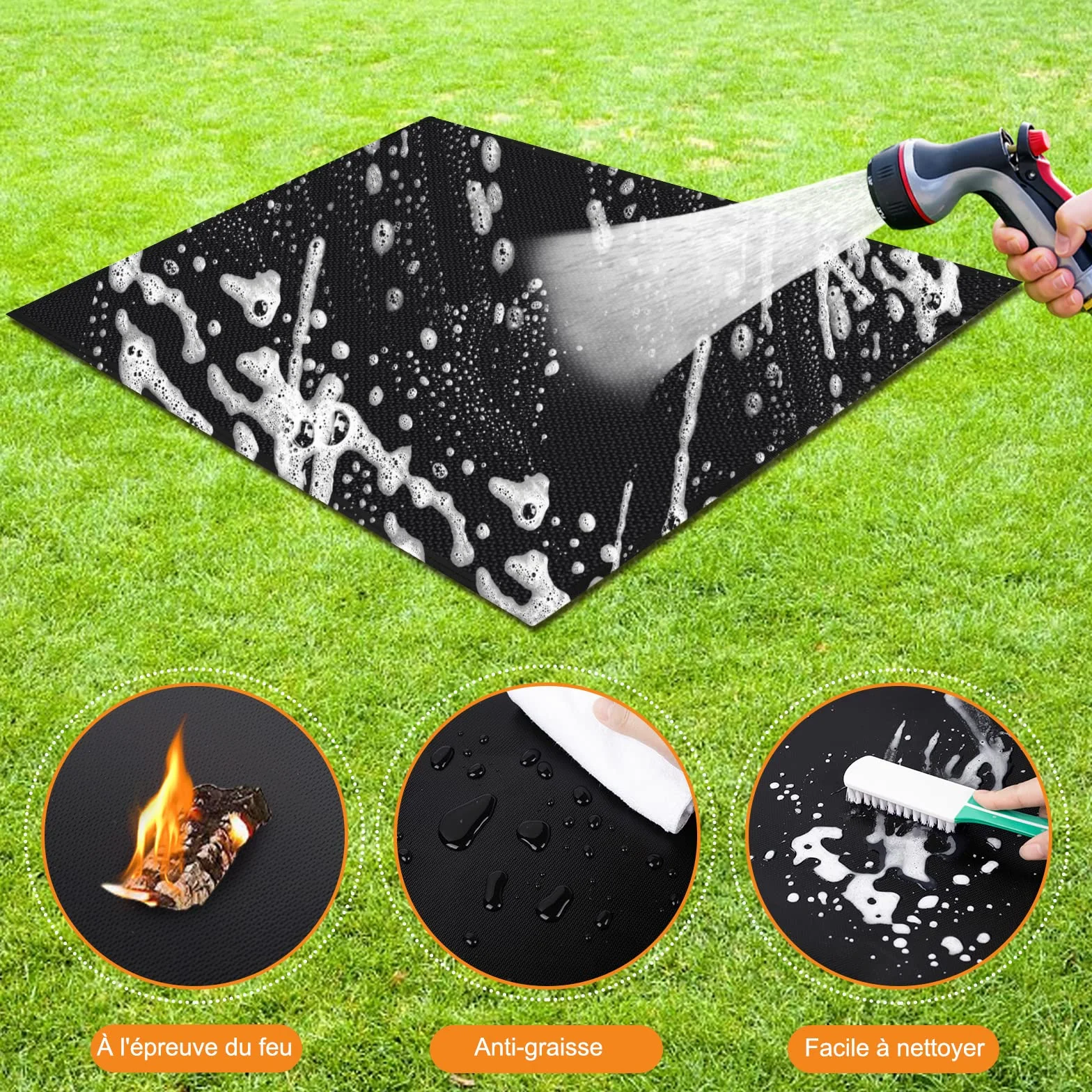 Tapis de Barbecue 130x160cm Anti Feu BBQ Pliable Réutilisable Étanche pour Sol d'Extérieur