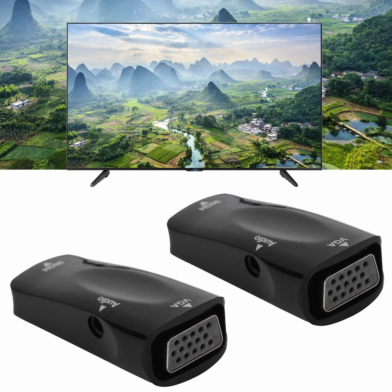 Goshyda Adaptateur HDMI Femelle vers VGA, Convertisseur Vidéo 1080P avec Câble Audio 3,5 mm