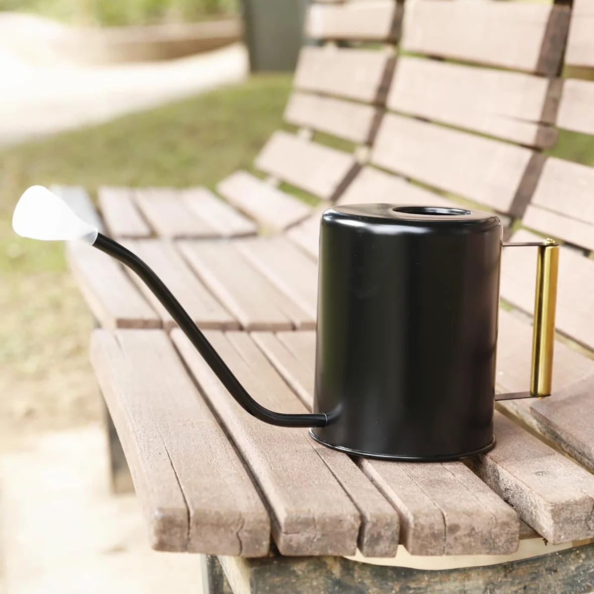 L&H Unico Arrosoir en acier inoxydable de 1,927,8 g à long bec pour arrosage de plantes d'intérieur ou de jardinage extérieur avec 2 becs de pulvérisation amovibles pour fleurs - Noir