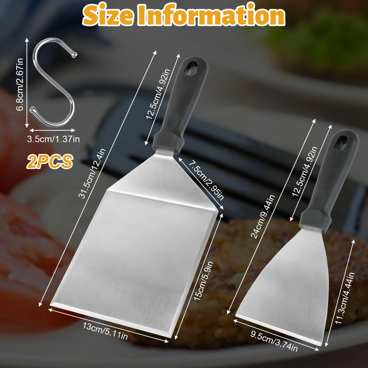 Spatules pour barbecue en acier inoxydable avec crochets Lot de 2 Smash Burger Teppanyaki