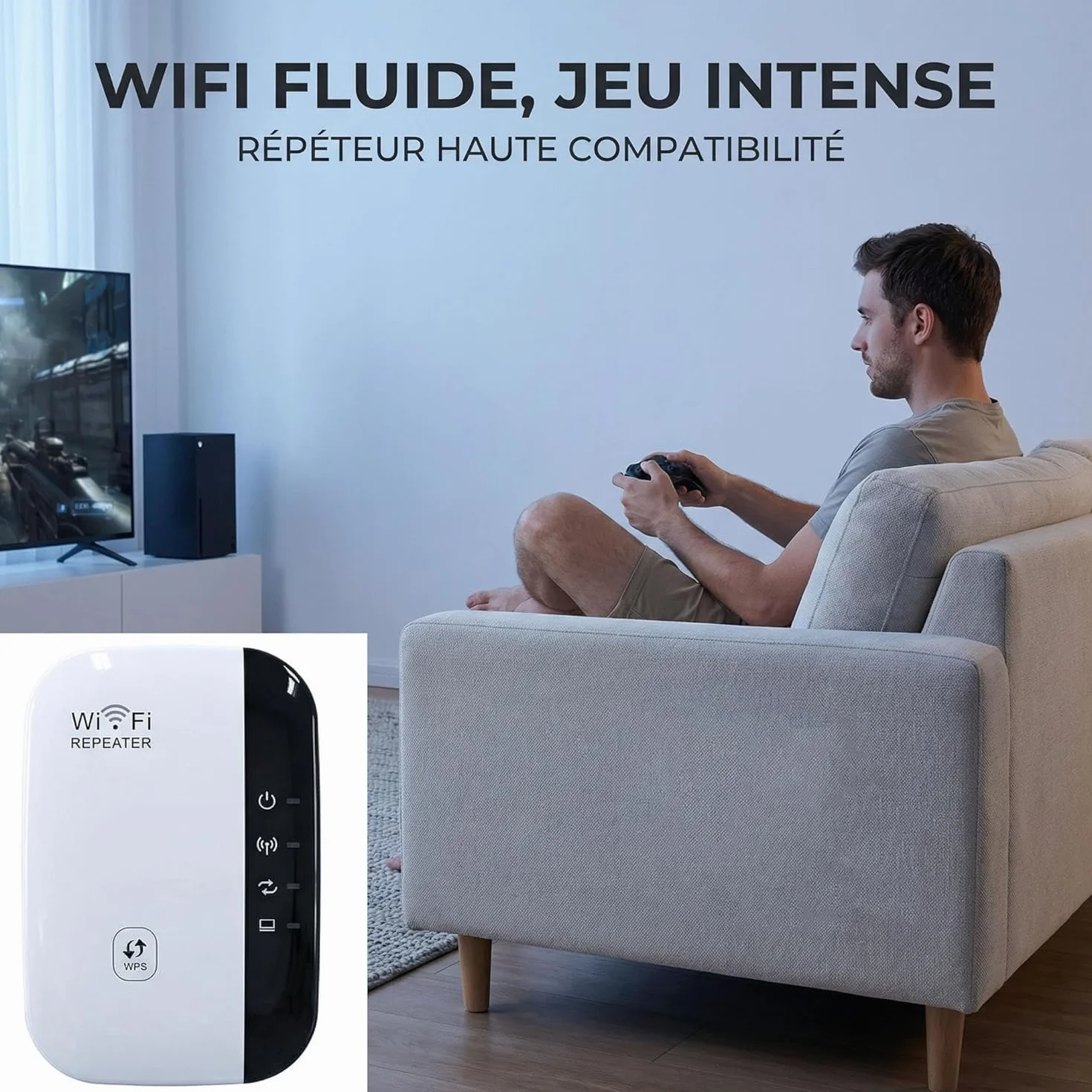 Amplificateur WiFi répéteur 300 m² 45 appareils Port Ethernet Installation Rapide Prise européenne