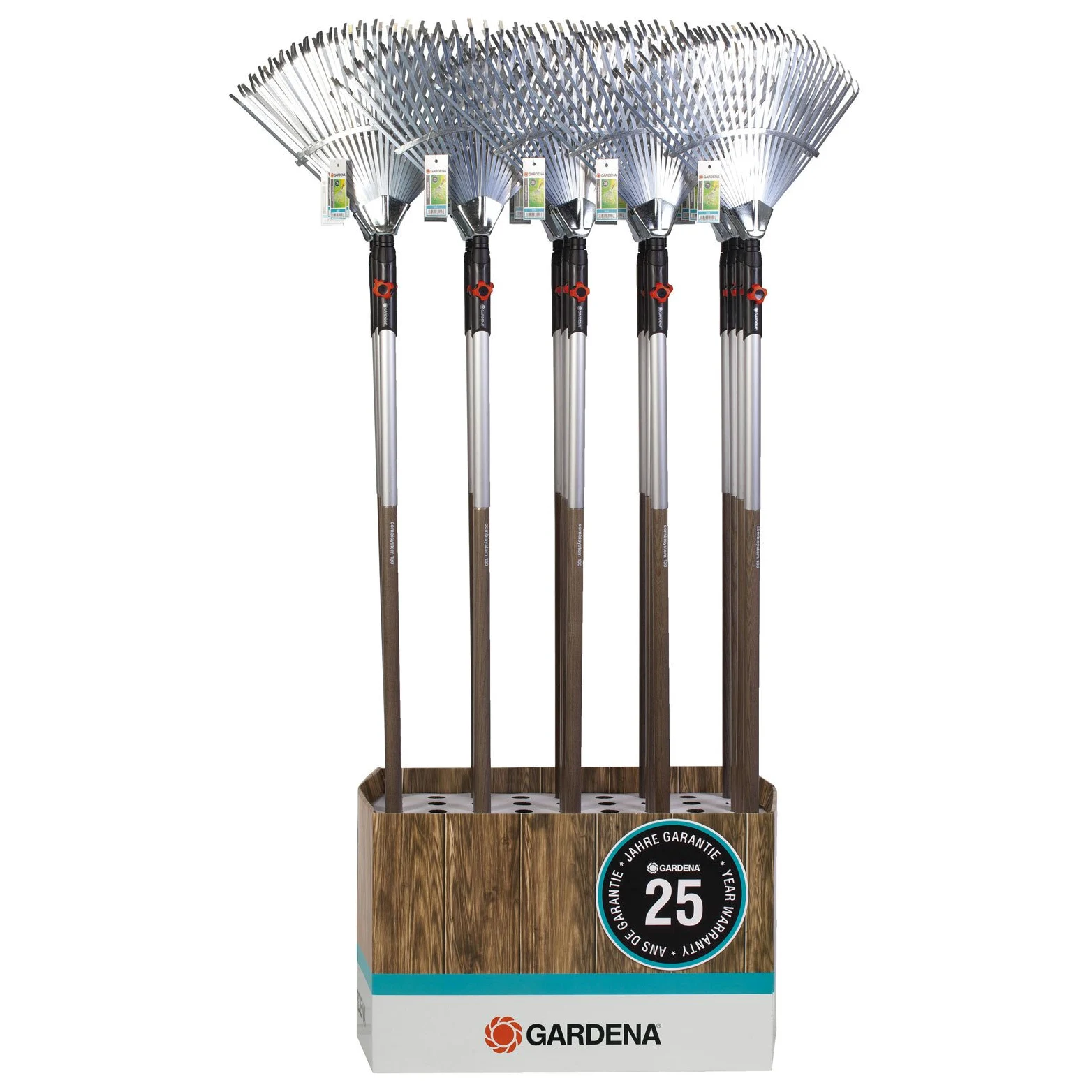 Gardena combisystem balais : Volume des dents d'acier à ressort galvanisées de haute qualité, poignée en bois en bois certifié FSC® 100pour cent , largeur de travail 50 cm (3022-20)
