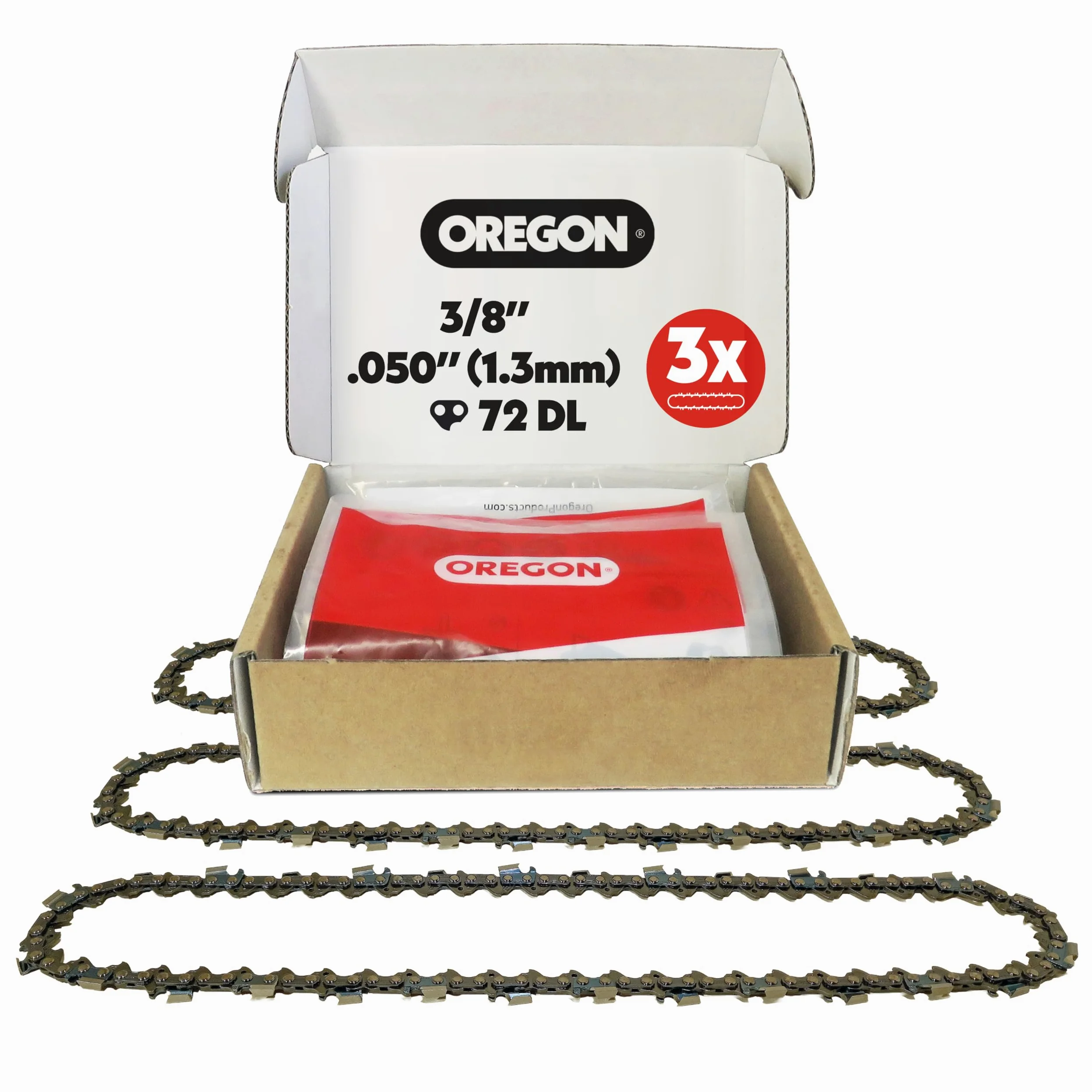 Oregon Lot de 3 Chaîne de Tronçonneuse 3/8" pour Guide de 50cm (20"), Jauge .050" (1,3mm), 72 Maillons - Stihl Chaîne Rechange, Ciseau complet, Compatible Stihl Modeles et plus