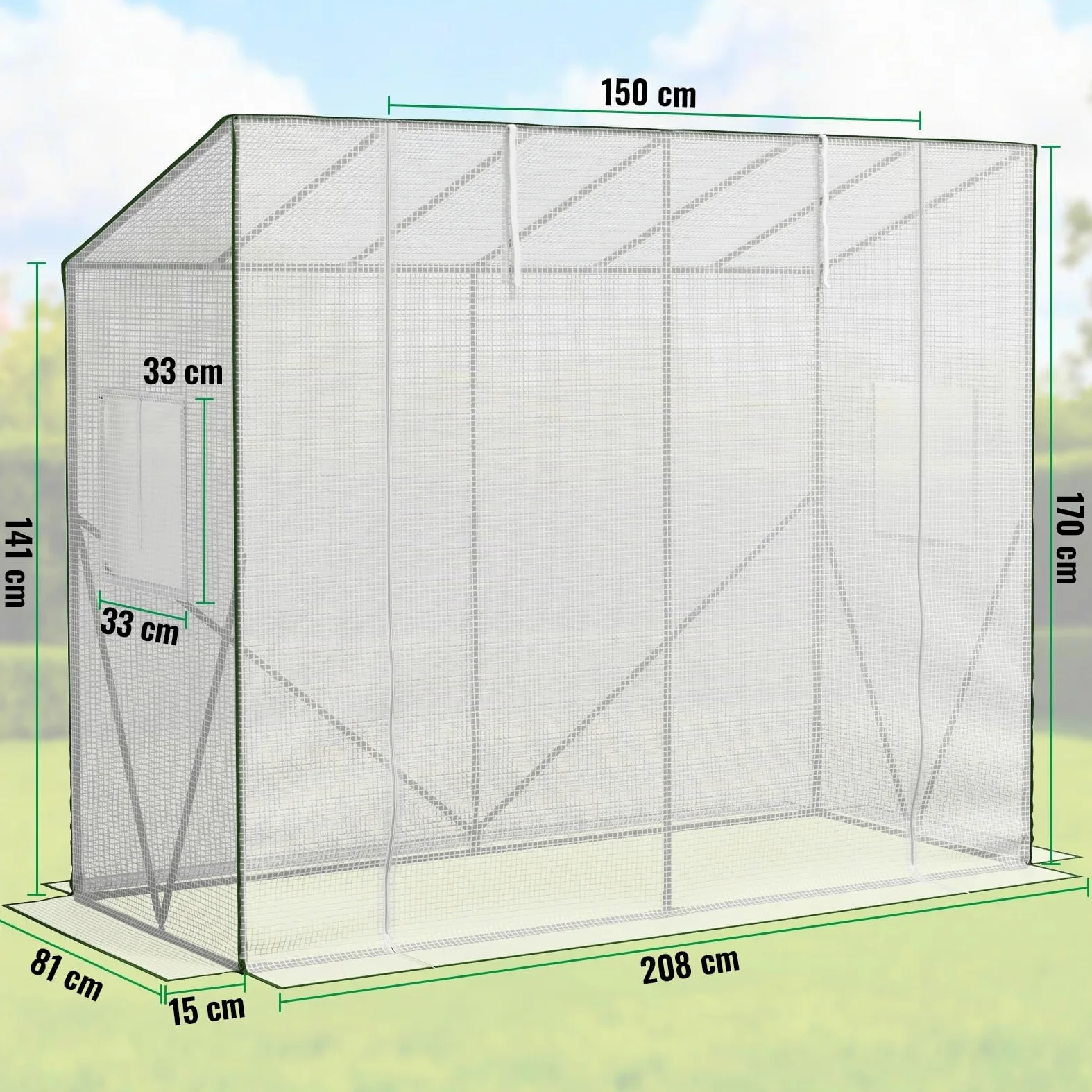 Velway Serre de Jardin Toutes Saisons - Serre d’Hivernage en PE 140 g/m² Imperméable avec Fenêtre d’Aération pour Tomates Légumes Plantes Fleurs - Toit Incliné Blanc Translucide 208x81x170/141cm