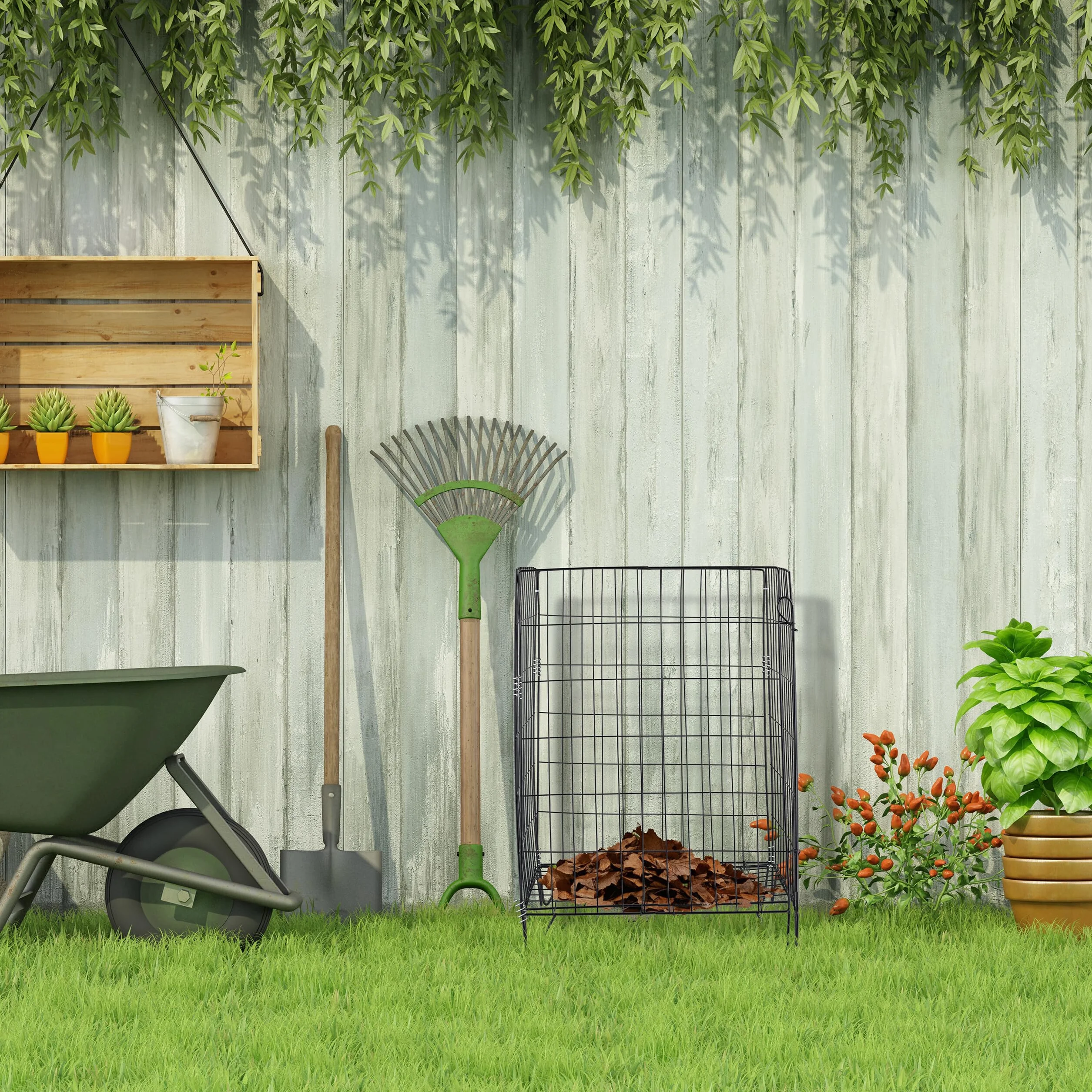 Relaxdays Composteur de Jardin en métal, Fond grillagé et Pieds, pour déchets organiques, HLP : env. 68x46x46 cm, Noir