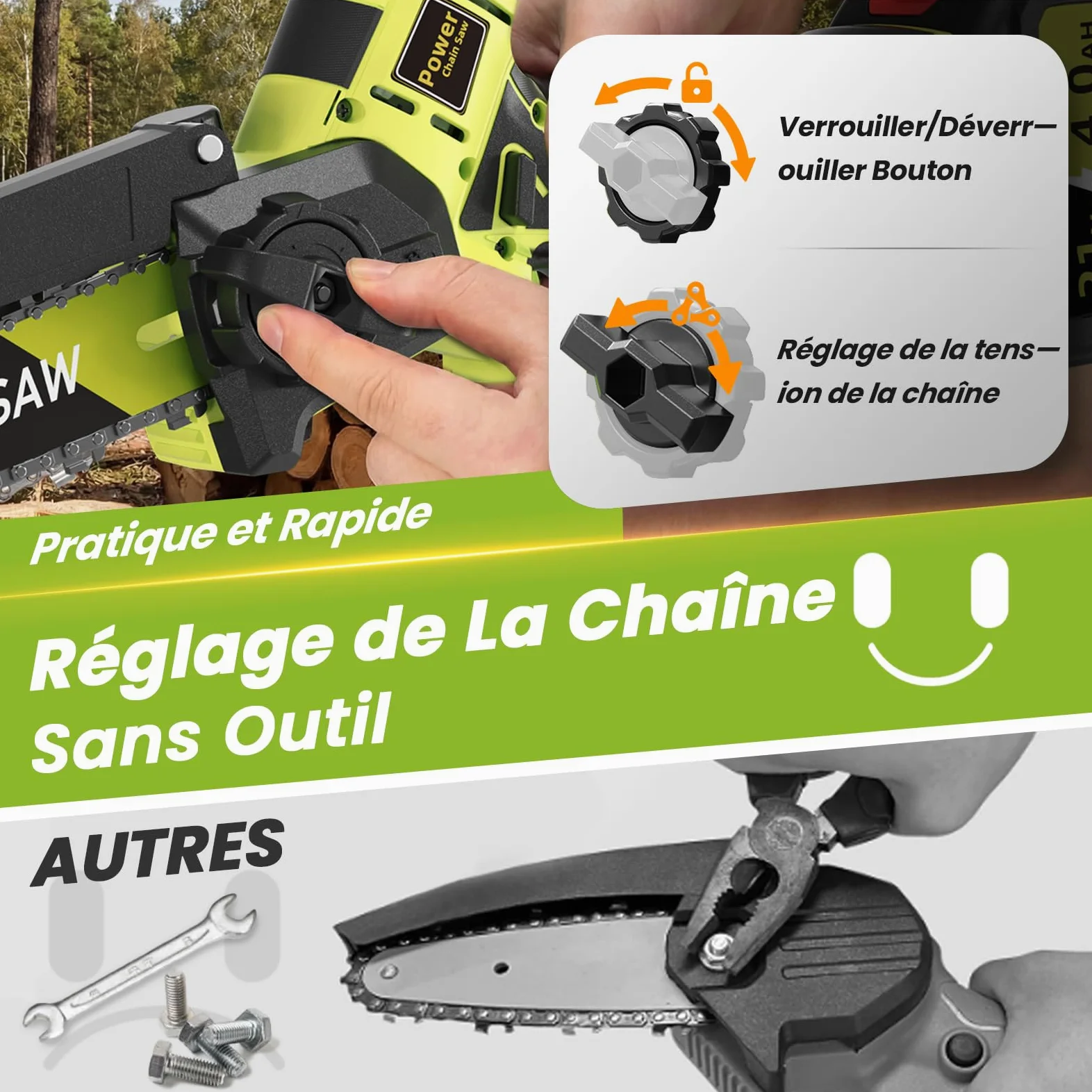 Mini Tronconneuse a Batterie 8 et 6 Pouces, 1300W Brushless Tronconneuse Electrique, 8000mAh Elagueuse Batterie Sans Fil, D'huile Automatique, Petite Tronçonneuse Compatible avec Makita pour Jardin