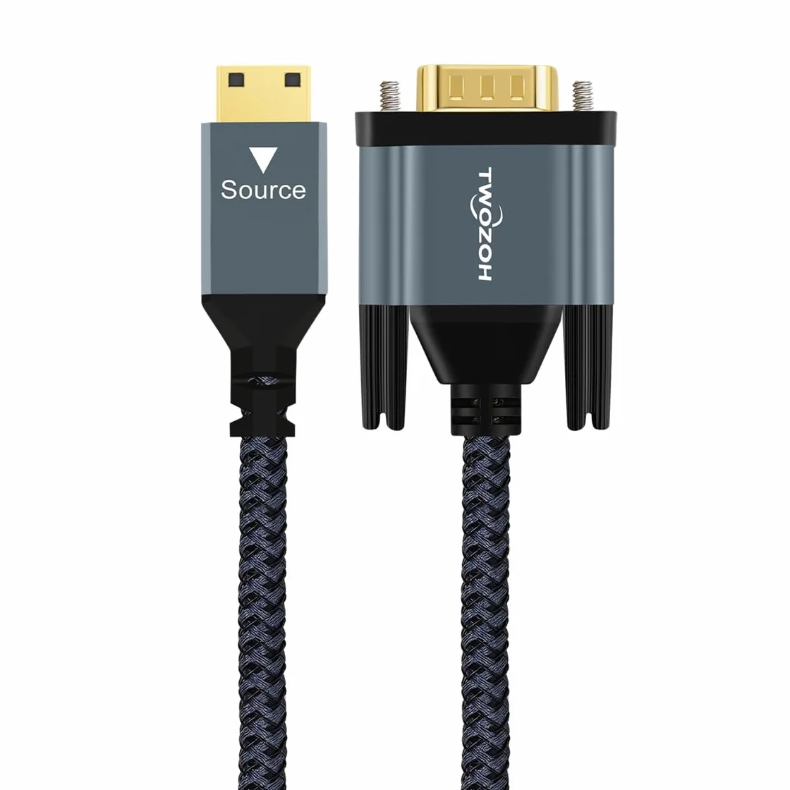 Câble Mini HDMI vers VGA 2M Plaqué or Tressé Mâle-Mâle Compatible Ultrabooks Ordinateurs Portables