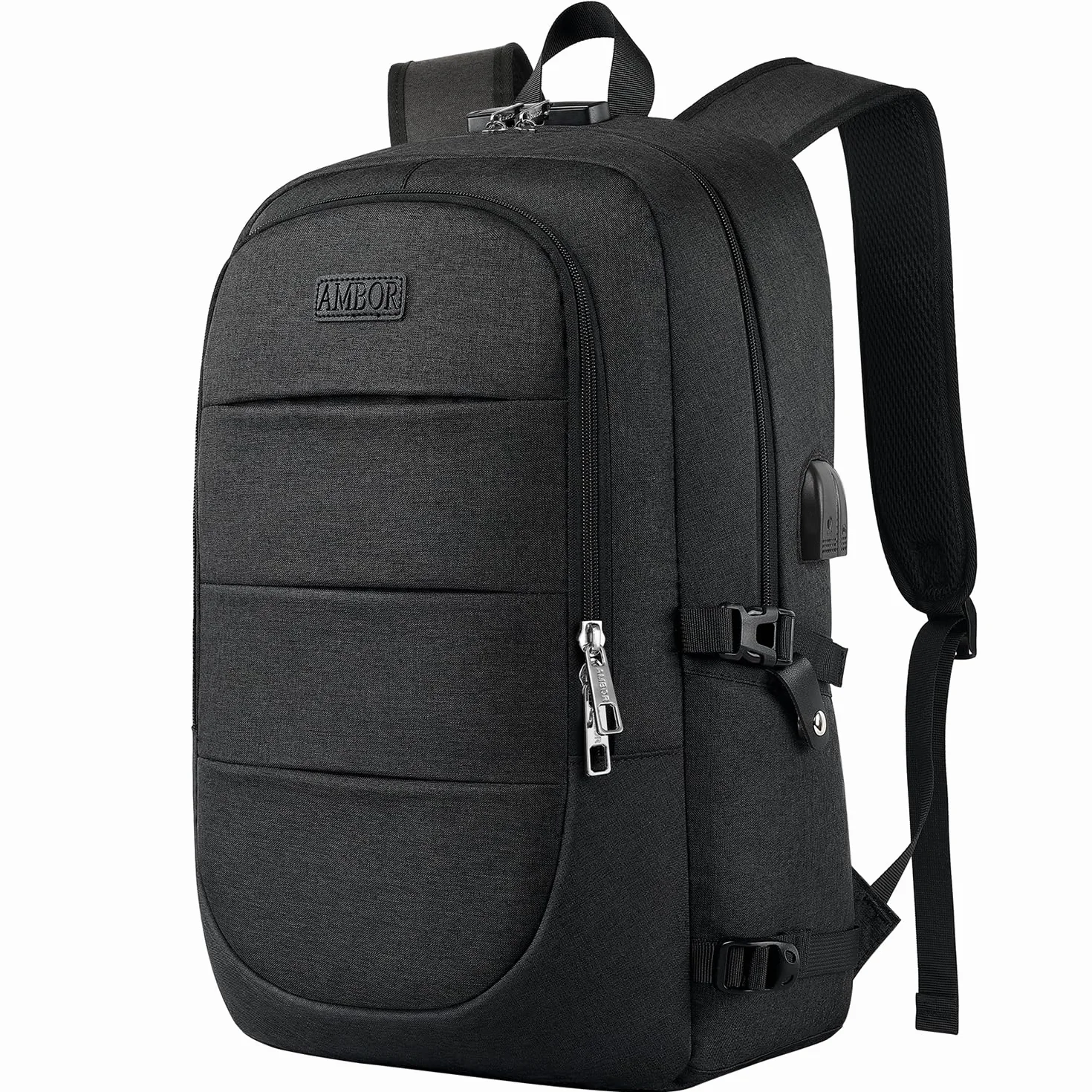 AMBOR Sac à Dos Ordinateur Portable 17.3 Pouces Imperméable avec USB Charging Port Noir