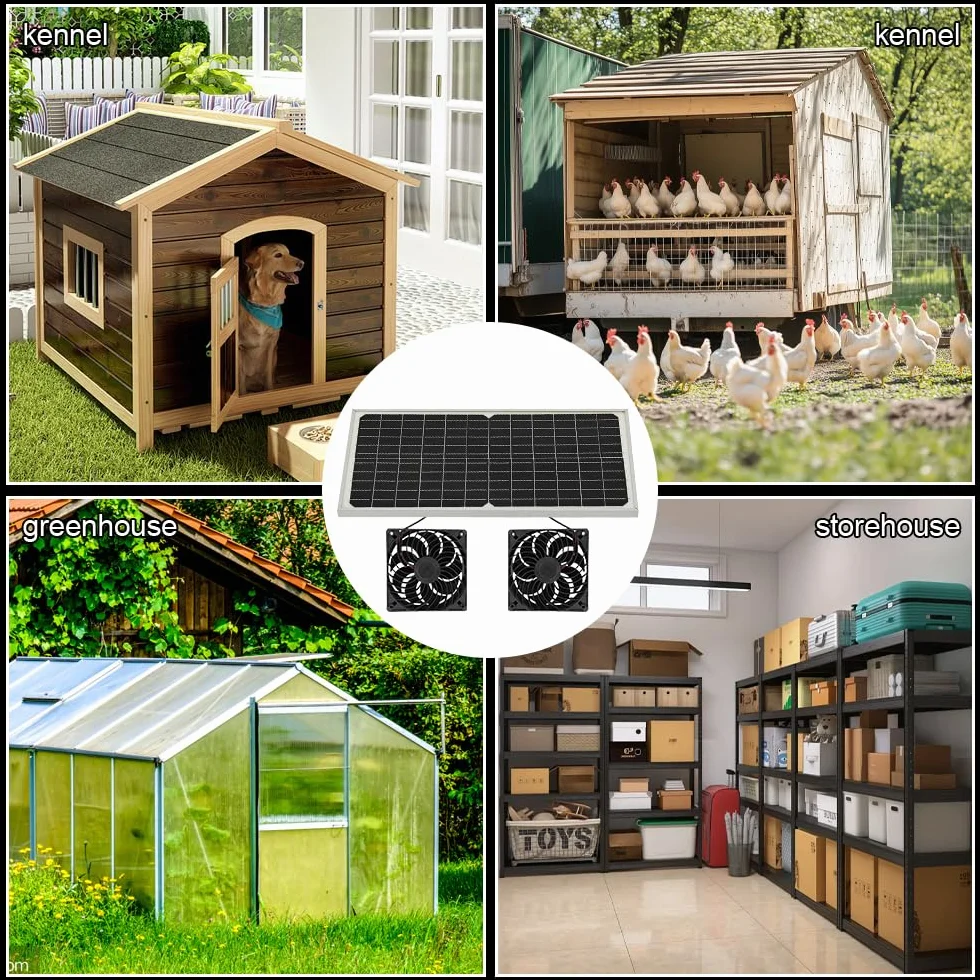 Ventilateur Solaire 16 W Double Ventilateur CC Extraction Fenêtre Hangar Poulailler Serre