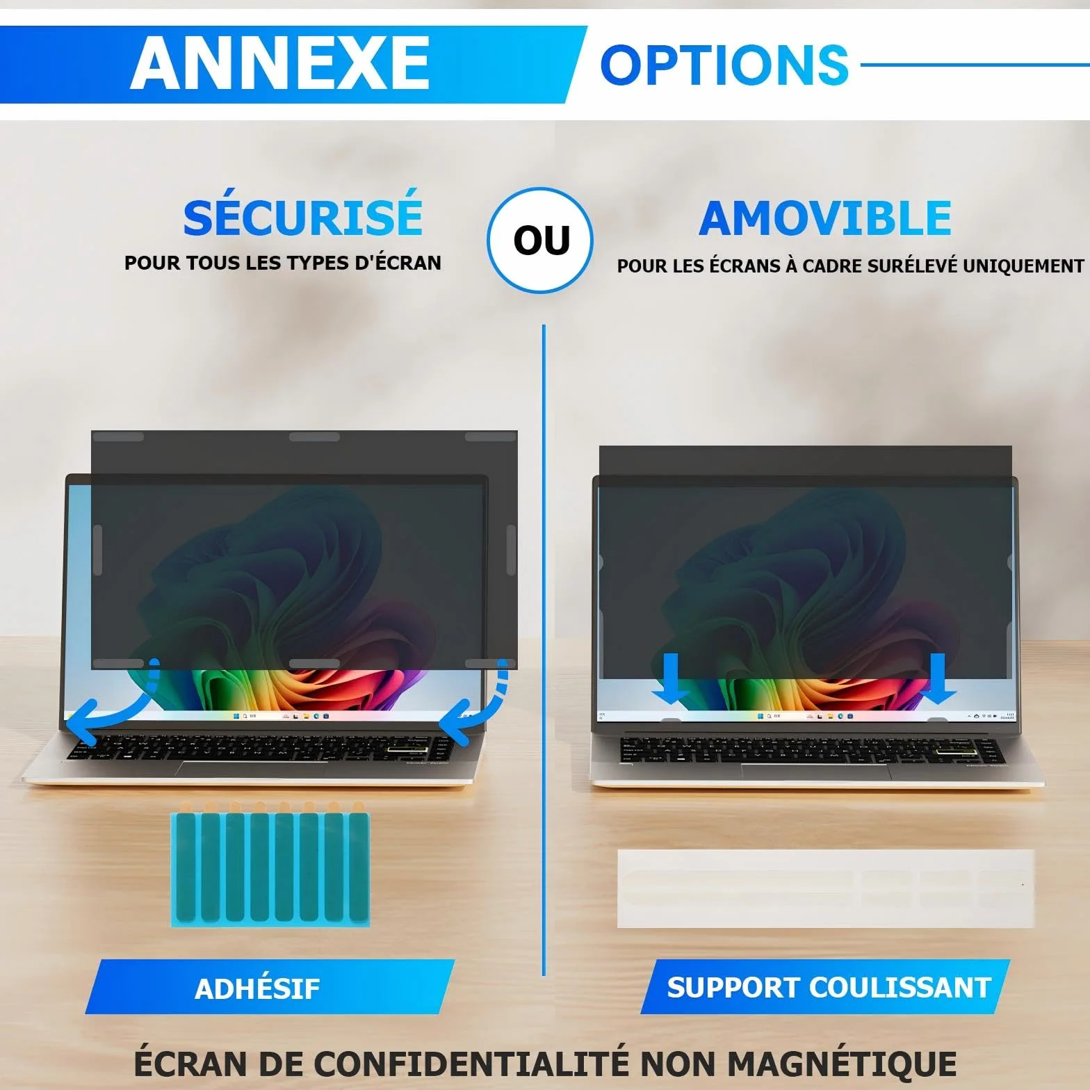 Filtre de Confidentialité 14 Pouces 16:10 Amovible Anti-Lumière Bleue Anti-éblouissement pour Ordinateur Portable