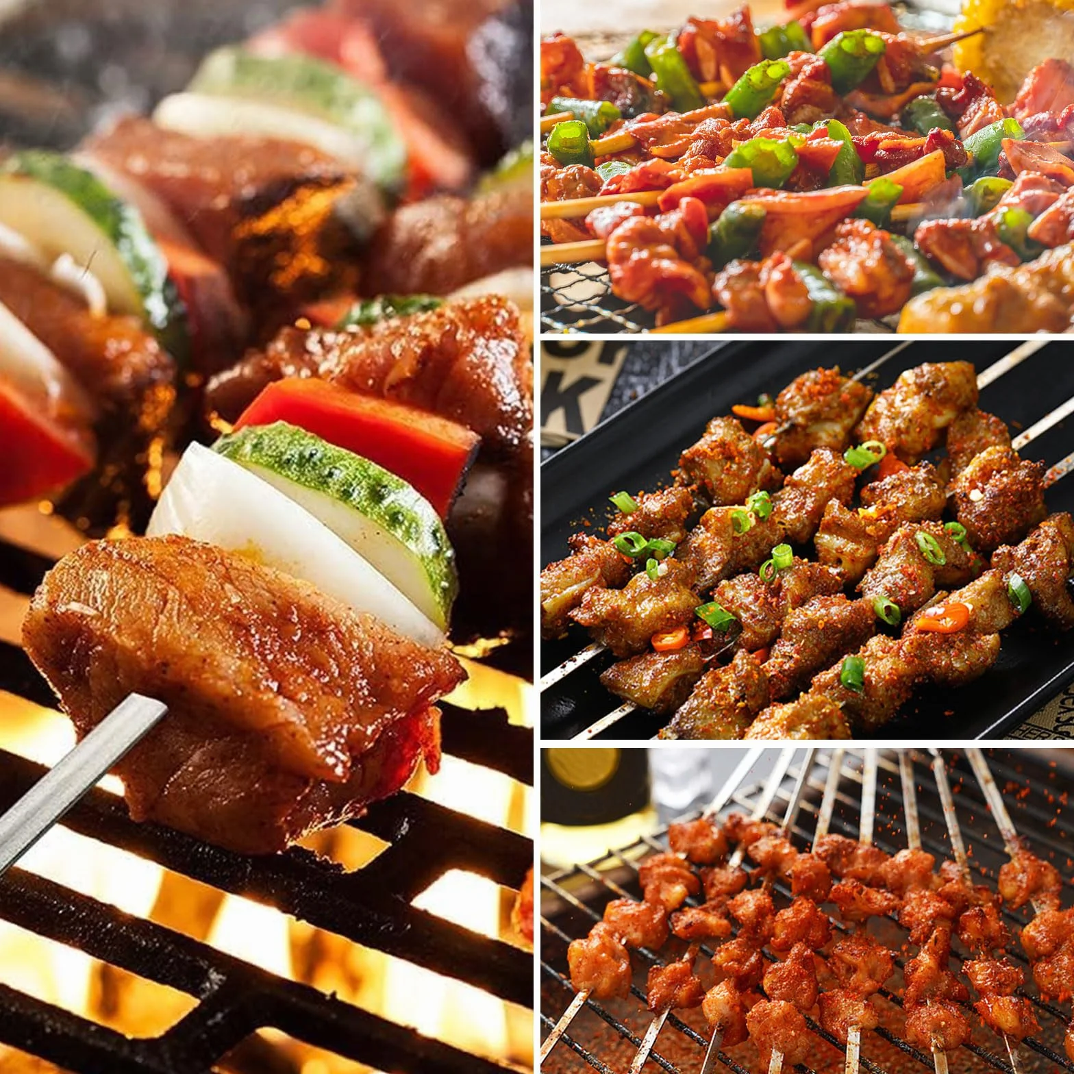 Brochettes en Acier Inoxydable 24 Pièces avec Pinceaux Réutilisables pour Barbecue Viande Légumes