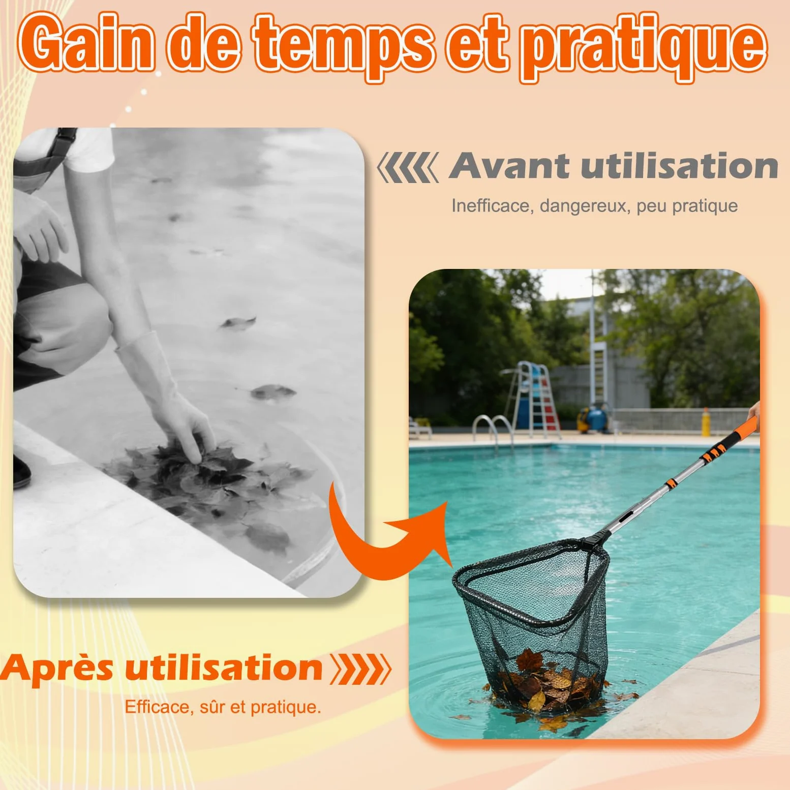 SISIUPASSIE ‌4,8m Epuisette Piscine Surface avec Manche Telescopique, ‌Épuisette Piscine Maille Extra Fine‌ pour Nettoyage Piscine, Epuisette pour Piscines Hors-Sol et Enterrées