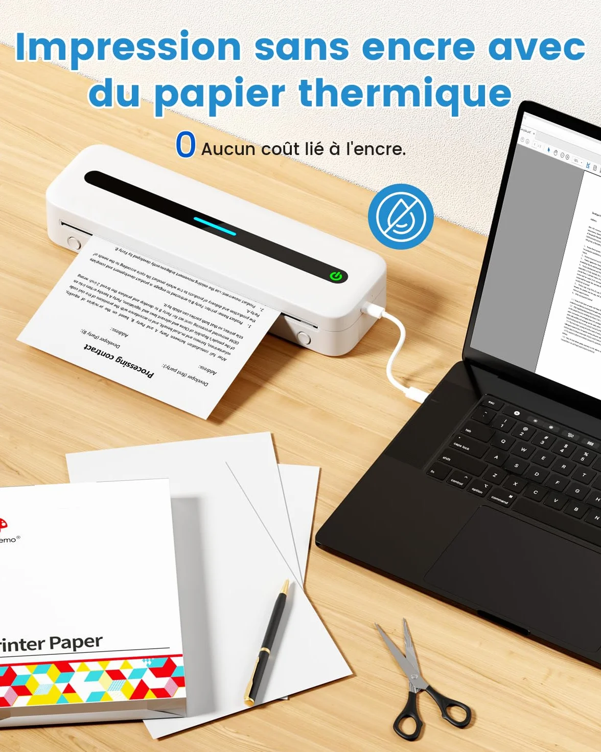 COLORWING M832 Imprimante Thermique A4 300 DPI Bluetooth Portable sans Encre