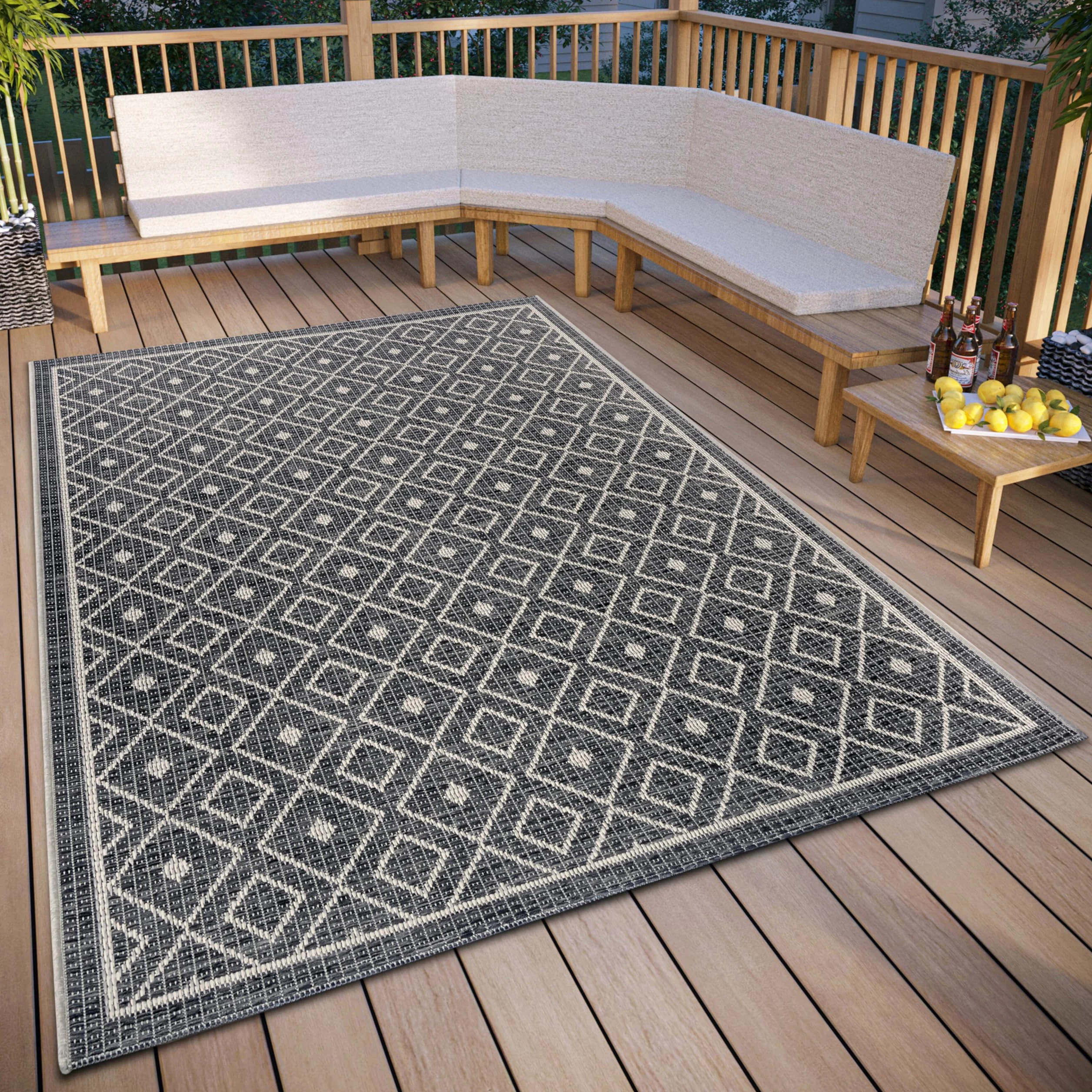 HANSE Home Lahal Tapis d'extérieur résistant aux intempéries, Motif géométrique Moderne, en Losanges, imperméable, Robuste, Tissu Plat, pour Jardin, Balcon, terrasse, Salon, Gris Beige, 190 x 290 cm
