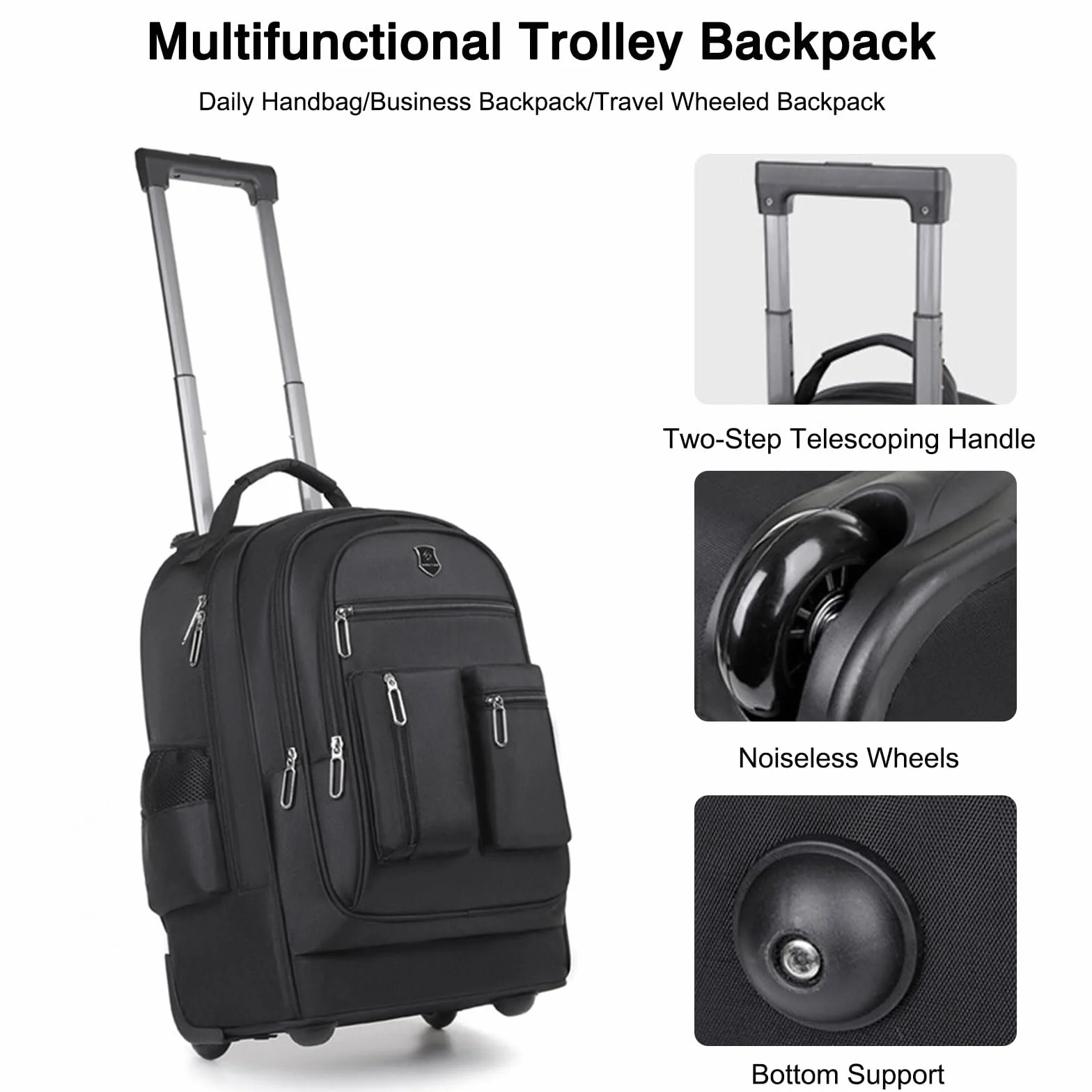 FANDARE Sacoche à roulettes pour Ordinateur Portable 15.6 Pouces Imperméable Trolley Sac de Voyage