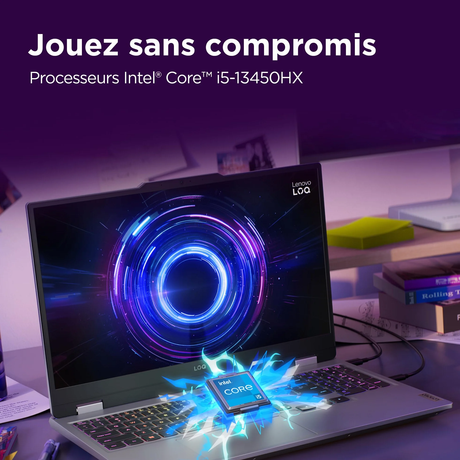 Lenovo LOQ 15IRX10 Ordinateur Portable Gaming 15.6" FHD 144Hz Intel Core i5-13450HX RAM 16Go SSD 512Go NVIDIA RTX 5060 8GB Clavier AZERTY Gris