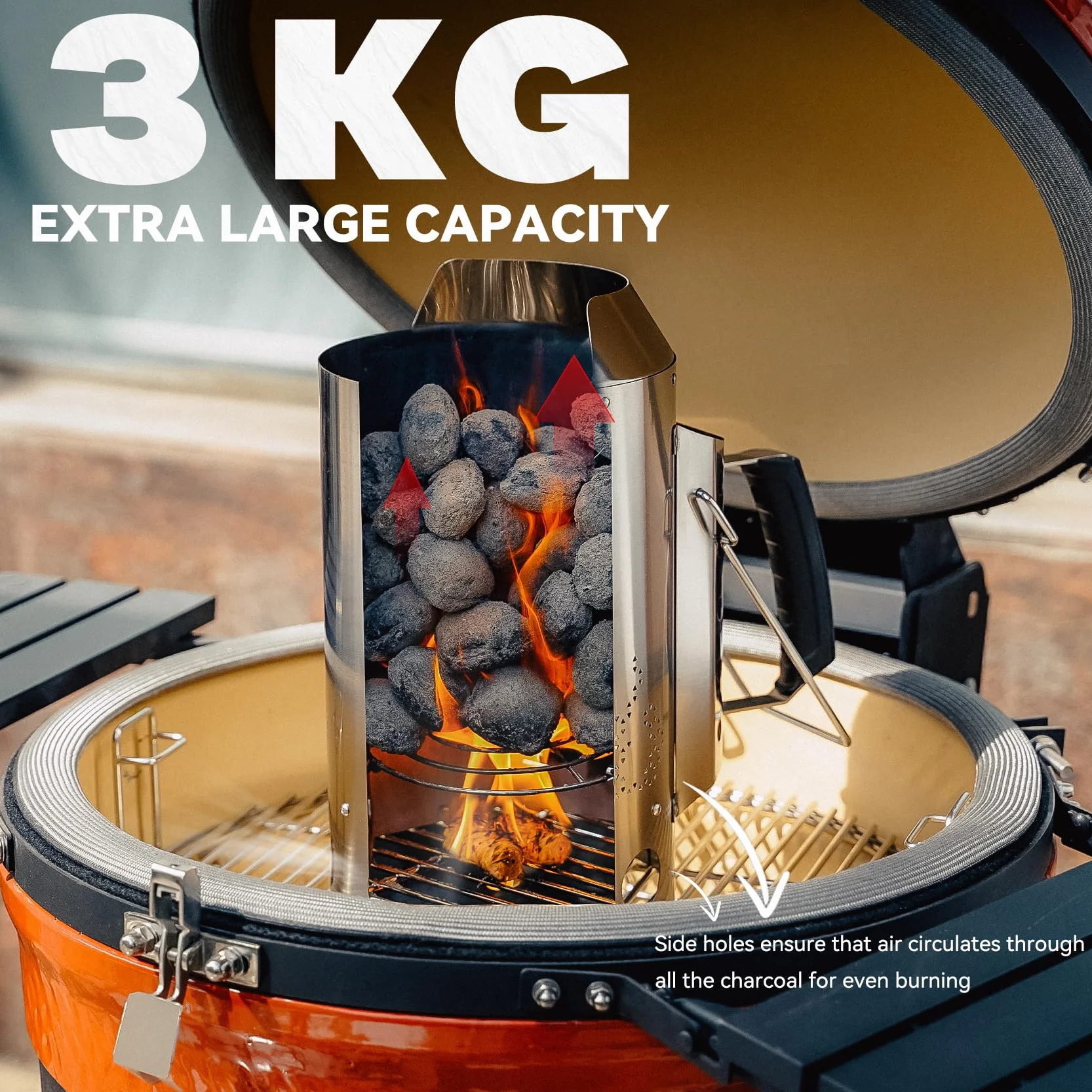 Onlyfire Cheminée d'allumage en Acier Inoxydable Rapidfire Starter BBQ Accessoire pour Barbecues à Charbon Ø 47 cm 32cm Hauteur Remplacement Weber 7416