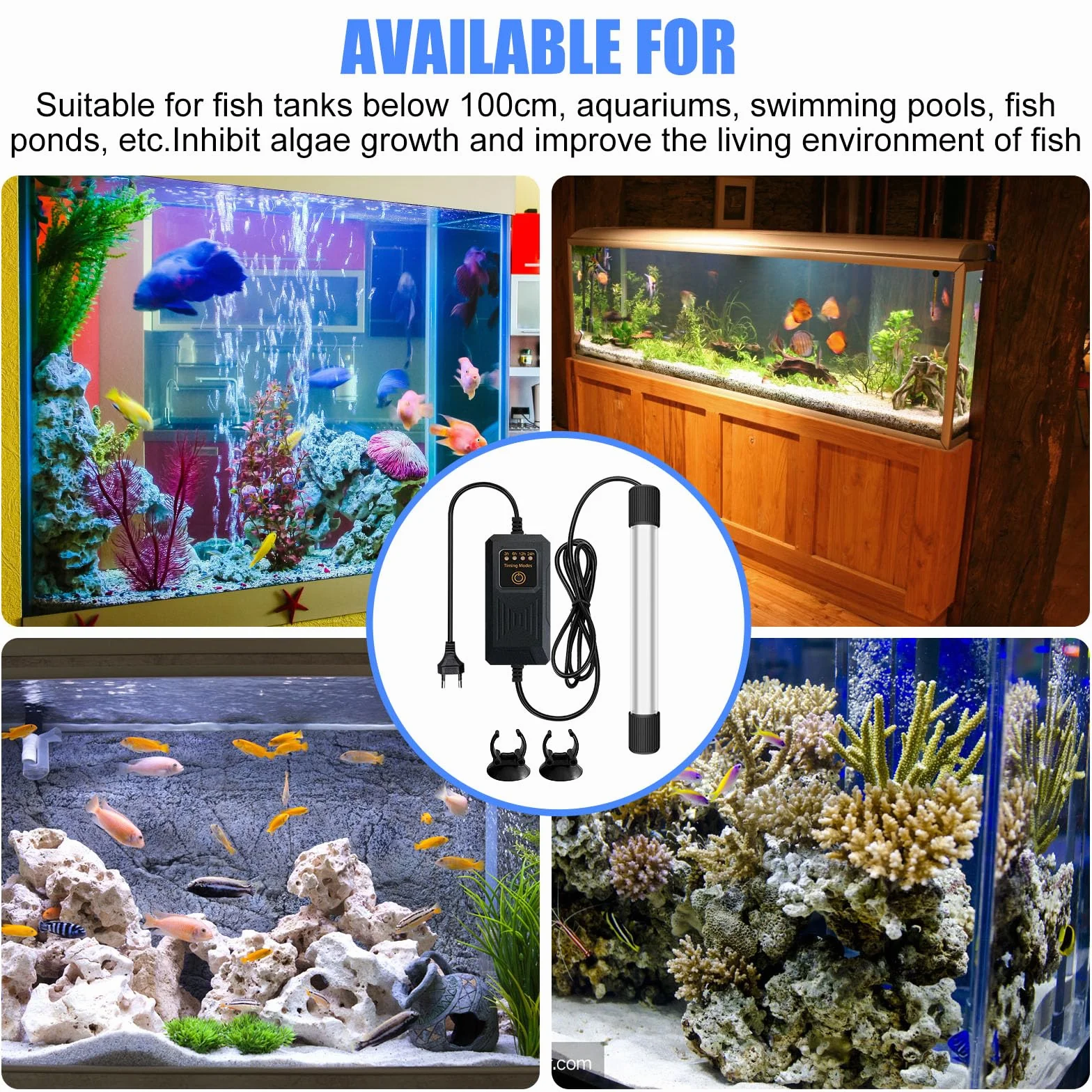 BORDEAG UV Aquarium Stérilisateur Lampe 13 W Submersible avec Minuterie Anti-Bactéries