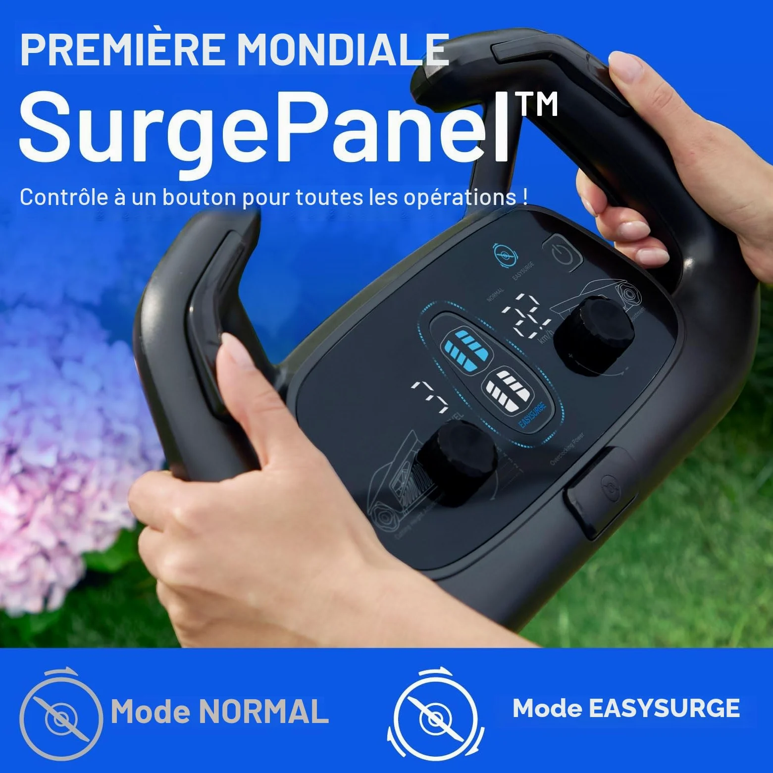 Litheli Easysurge Tondeuse à Gazon sans Fil 43cm, 2X 20V Batteries 4.0Ah, Autotractée (2,2-4,7 km/h), Bac 50L, 25-75 mm Hauteur Réglable, pour Pelouses jusqu'à 500m²