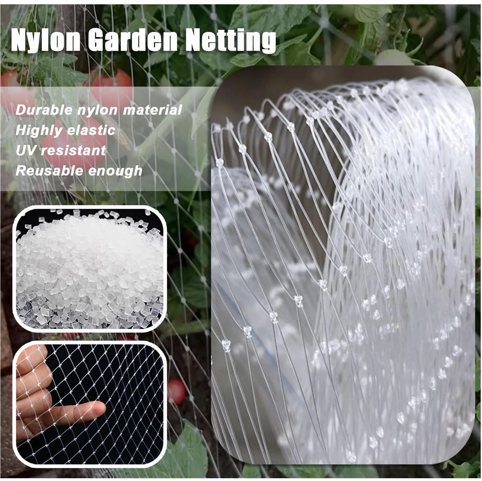 Filet Anti-Oiseaux en Nylon résistant aux UV pour Jardin et Arbres fruitiers - Réutilisable 10 m x 6 m, Maille de 2 cm de diamètre - Protection Efficace Contre Les Oiseaux et Les Insectes Nu