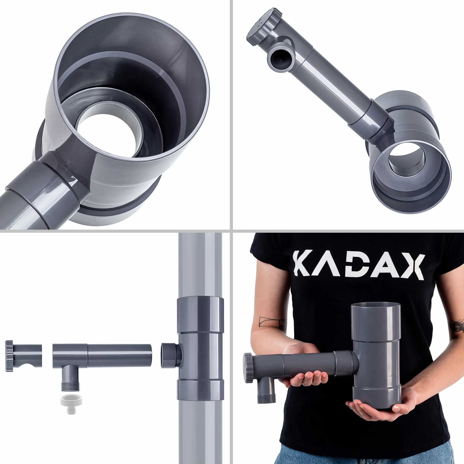 KADAX Collecteur d'eau de pluie 80 mm pour tuyau de descente, avec valve intégrée, gris