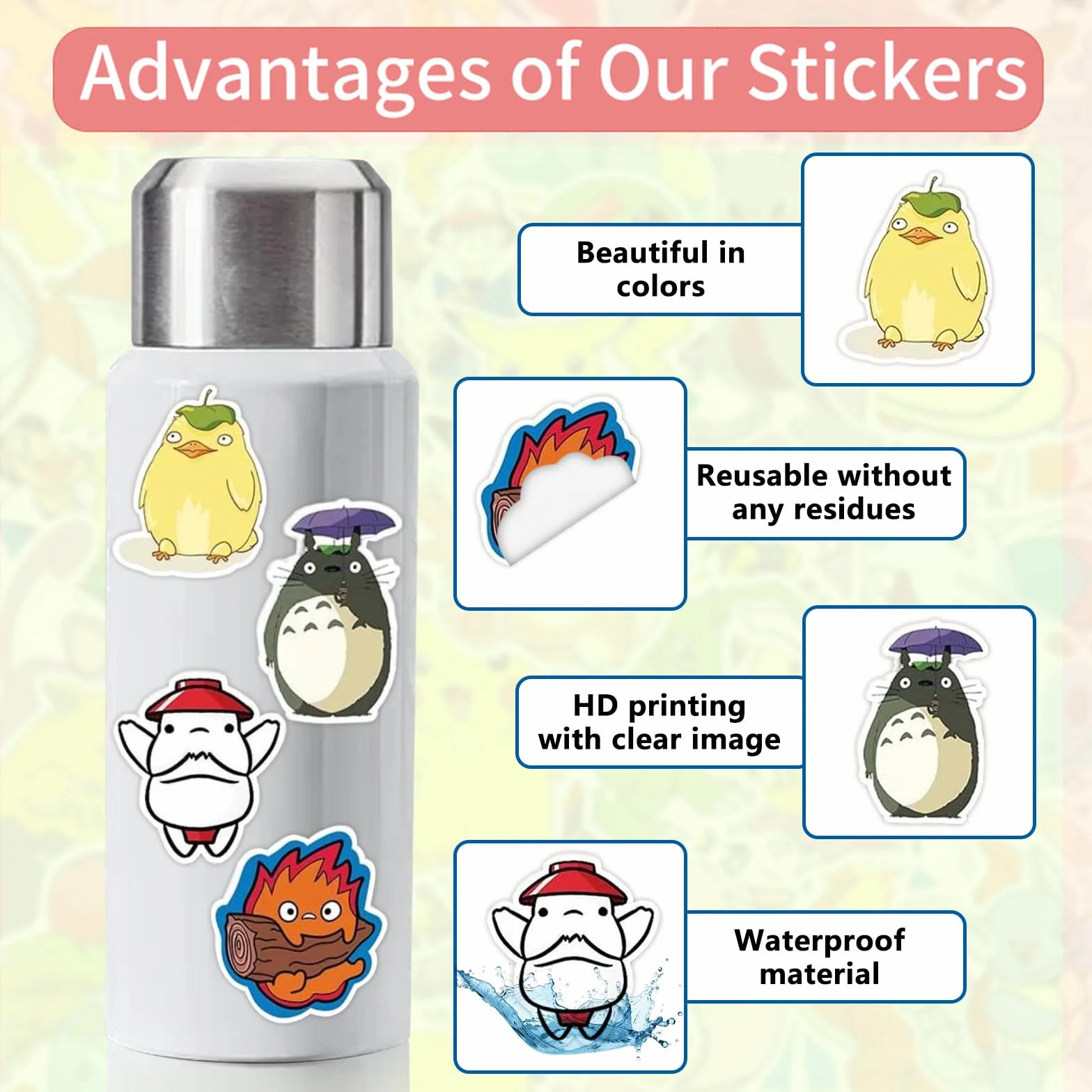 YOGARTH 50 Pièces Autocollants Kawaii Anime Stickers en Vinyle pour Guitares Ordinateur Portable