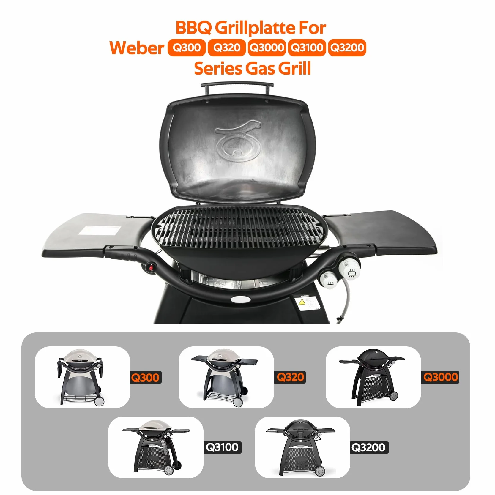 Onlyfire Plaque de Cuisson Réversible Fonte pour Weber Q300 Q320 Q3000 Q3100 Q3200 Remplacement 6506