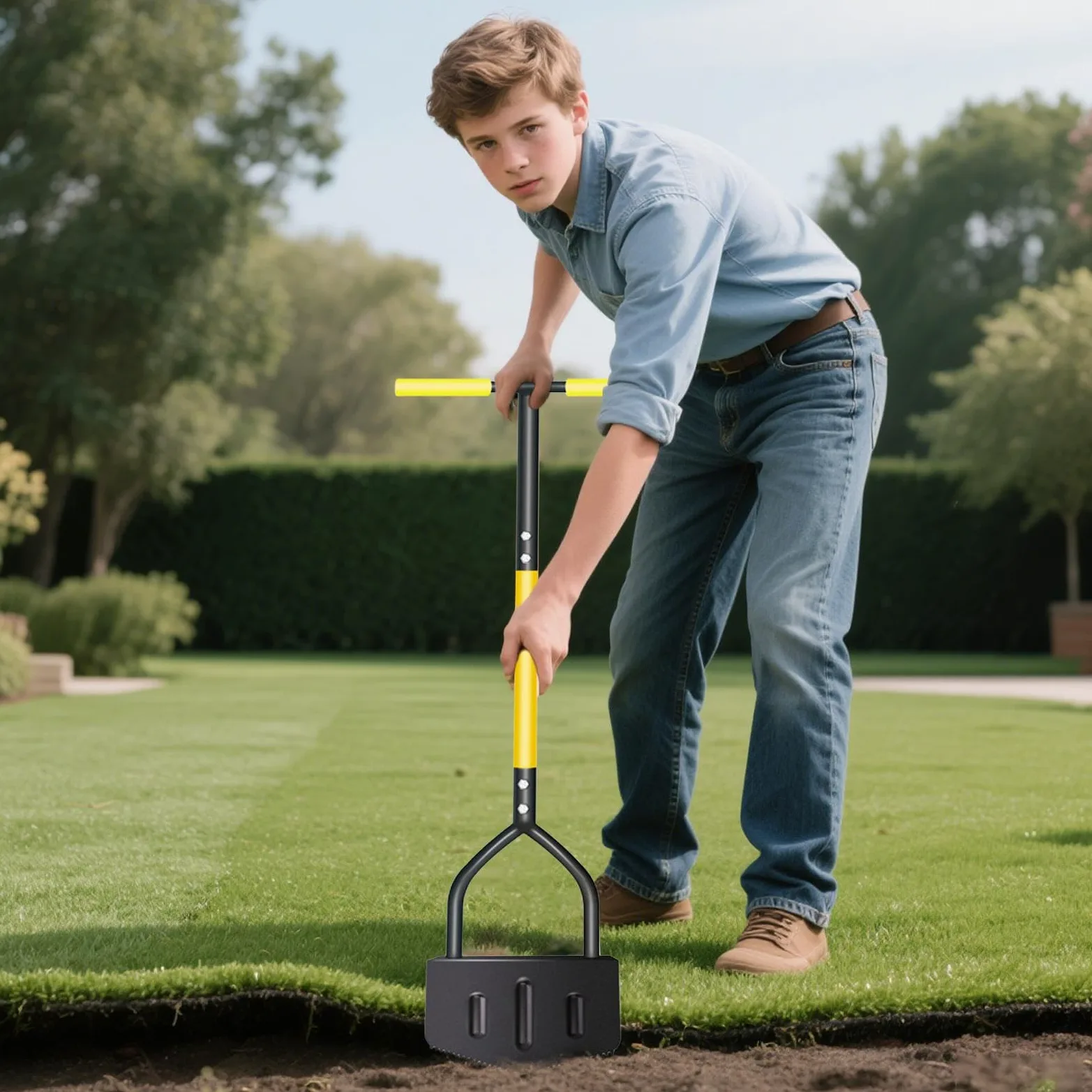 Délimitateur de Pelouse Outil Manuel de Bordure Crénelée pour Gazon | Manche Ergonomique Bêche Acier, Racloir pour Nettoyage Pelouse Massifs Escaliers Aménagement Extérieur