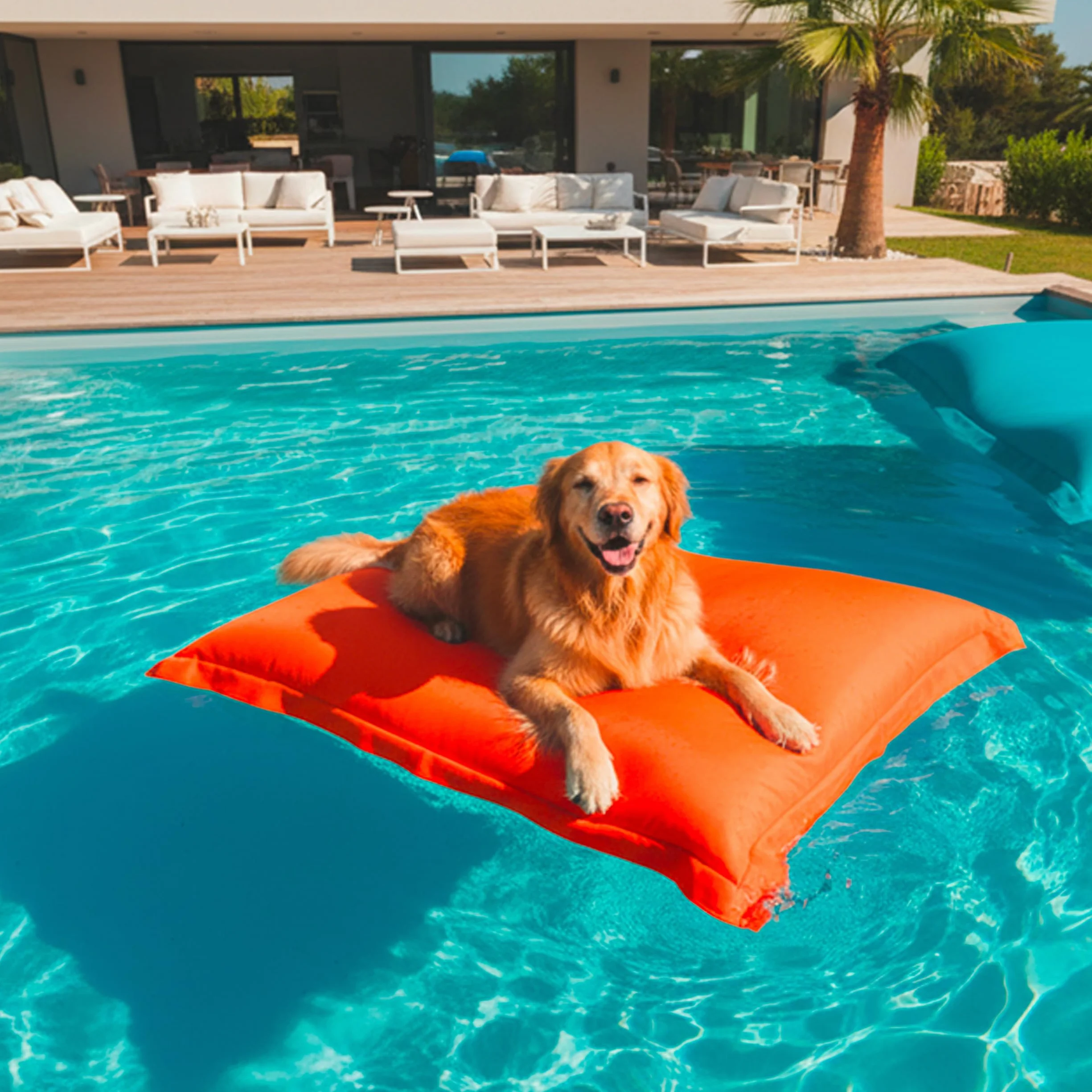 Pouf Géant XXL Déhoussable Flottant pour Piscine Orange LIVEDECO