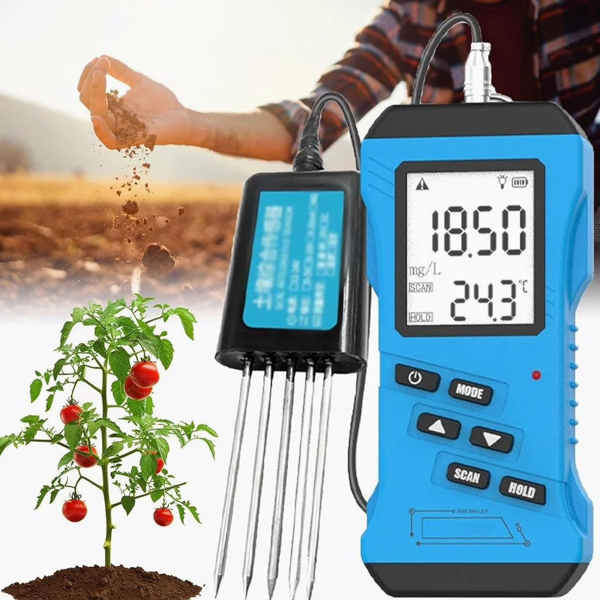 Testeur de sol - Testeur de sol rapide 7 en 1 pour pH, humidité, nutriments, phosphore et potassium pour jardin, pelouse, ferme, plantes en pot et fleurs