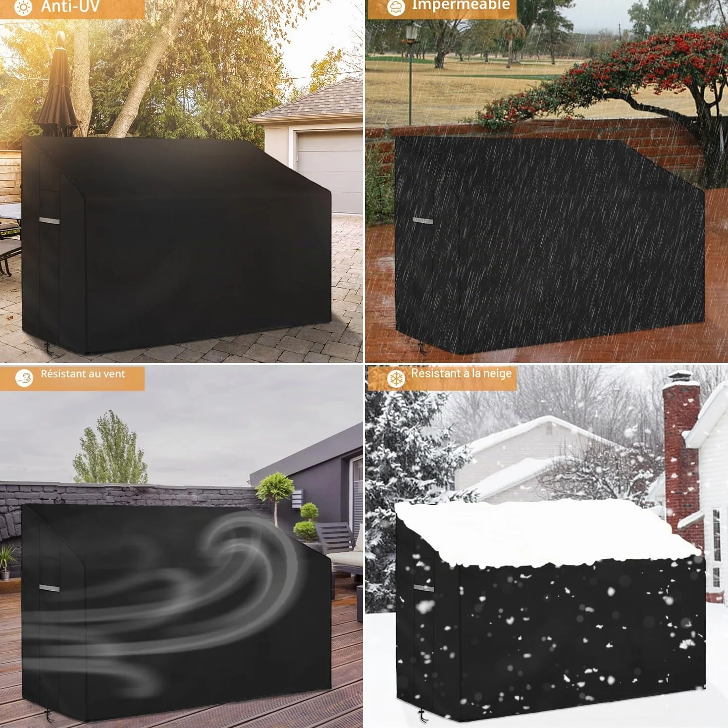Dokon Housse Banc de Jardin 3 Places Imperméable Protection Extérieur Tissu Oxford 420D Anti-UV Noir 163x66x63/89cm