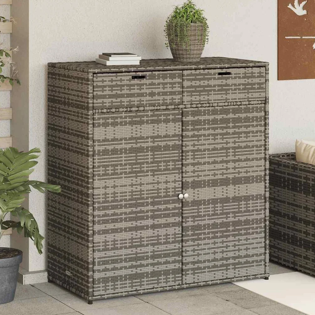 vidaXL Armoire de Jardin Résine Tressée Gris avec Porte
