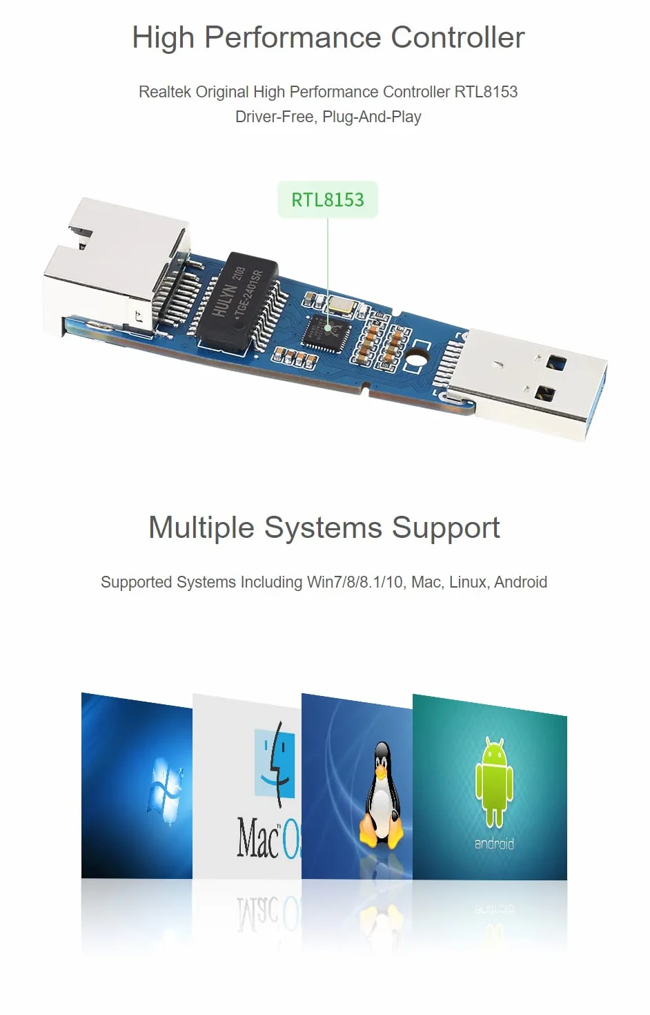 Waveshare USB 3.2 Gen1 to Gigabit Ethernet Converter Driver-Free Plug and Play